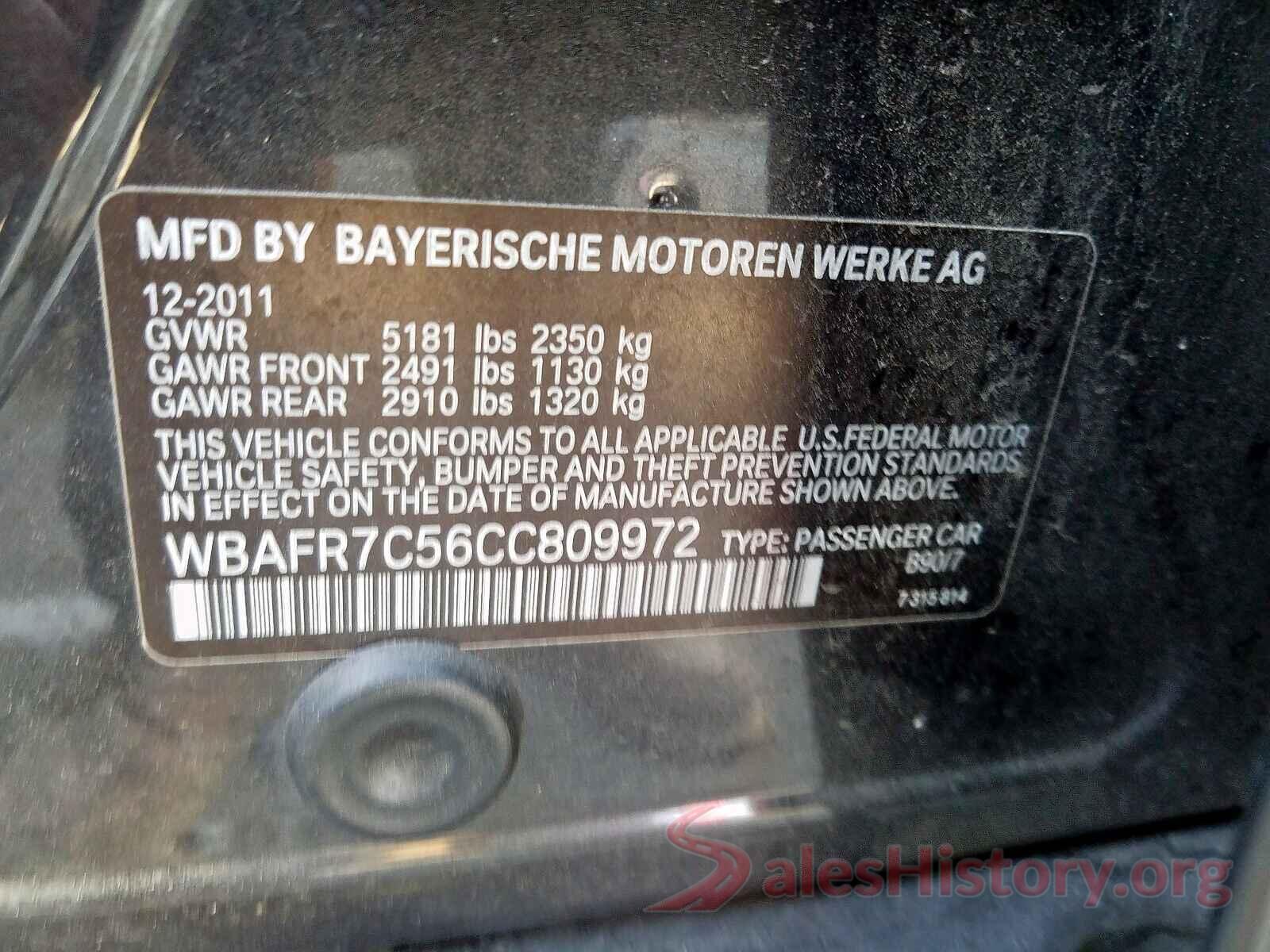 1FADP3F20GL243393 2012 BMW 5 SERIES