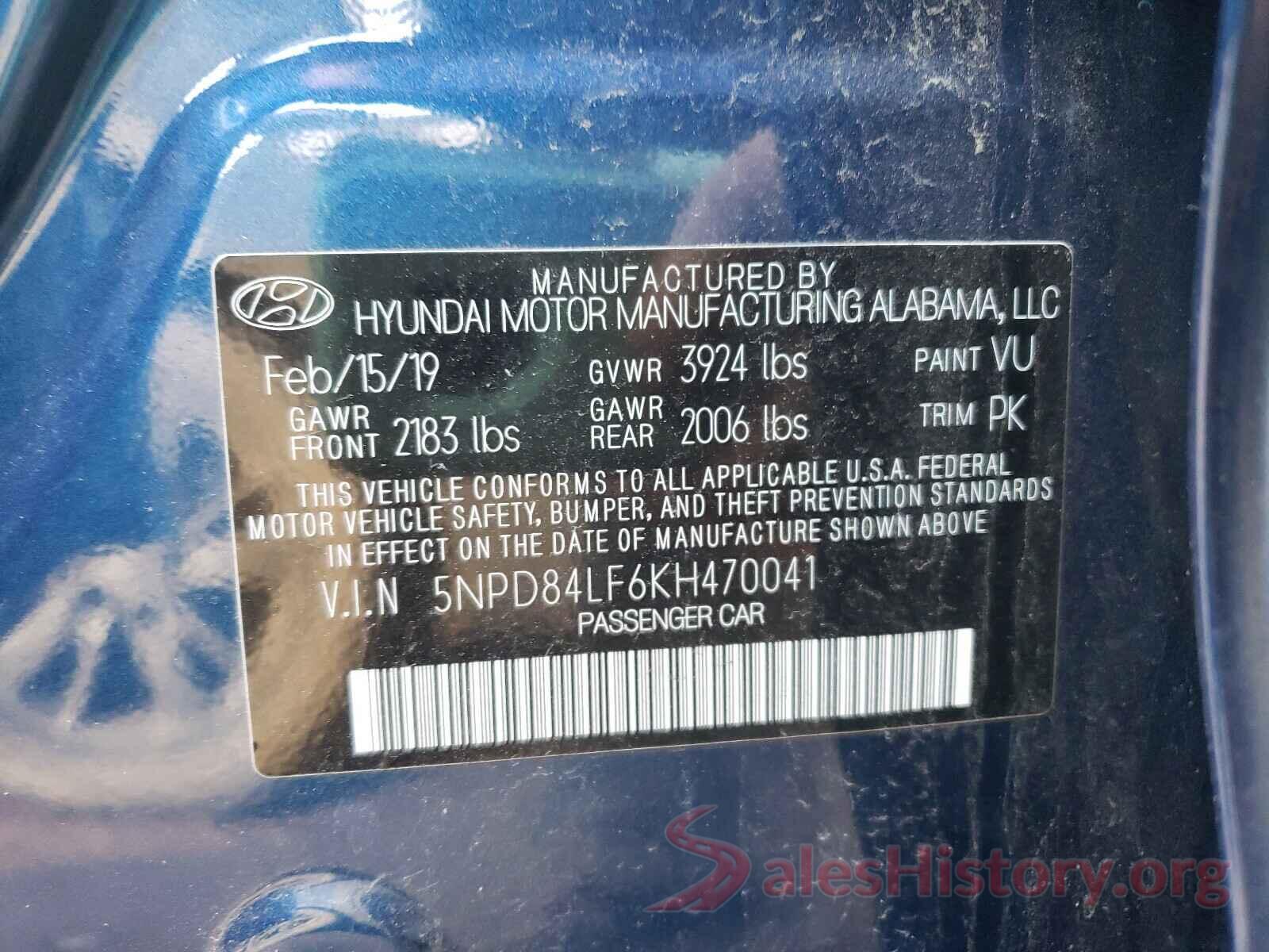 5NPD84LF6KH470041 2019 HYUNDAI ELANTRA