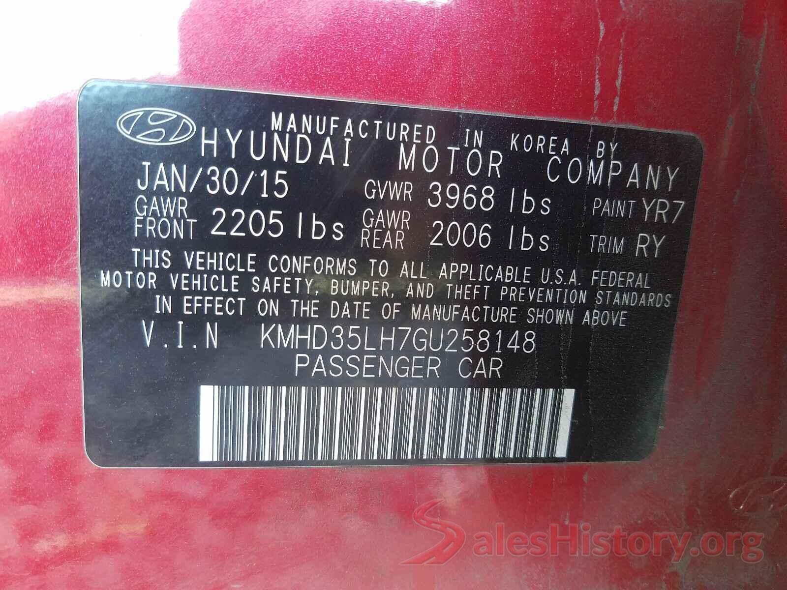 KMHD35LH7GU258148 2016 HYUNDAI ELANTRA