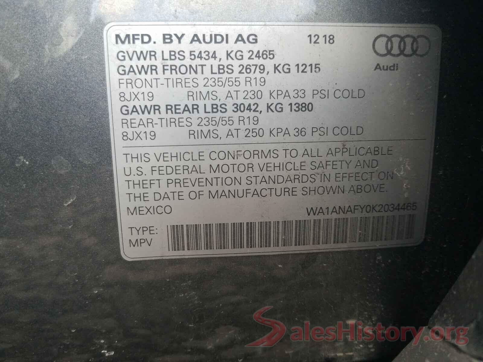 WA1ANAFY0K2034465 2019 AUDI Q5