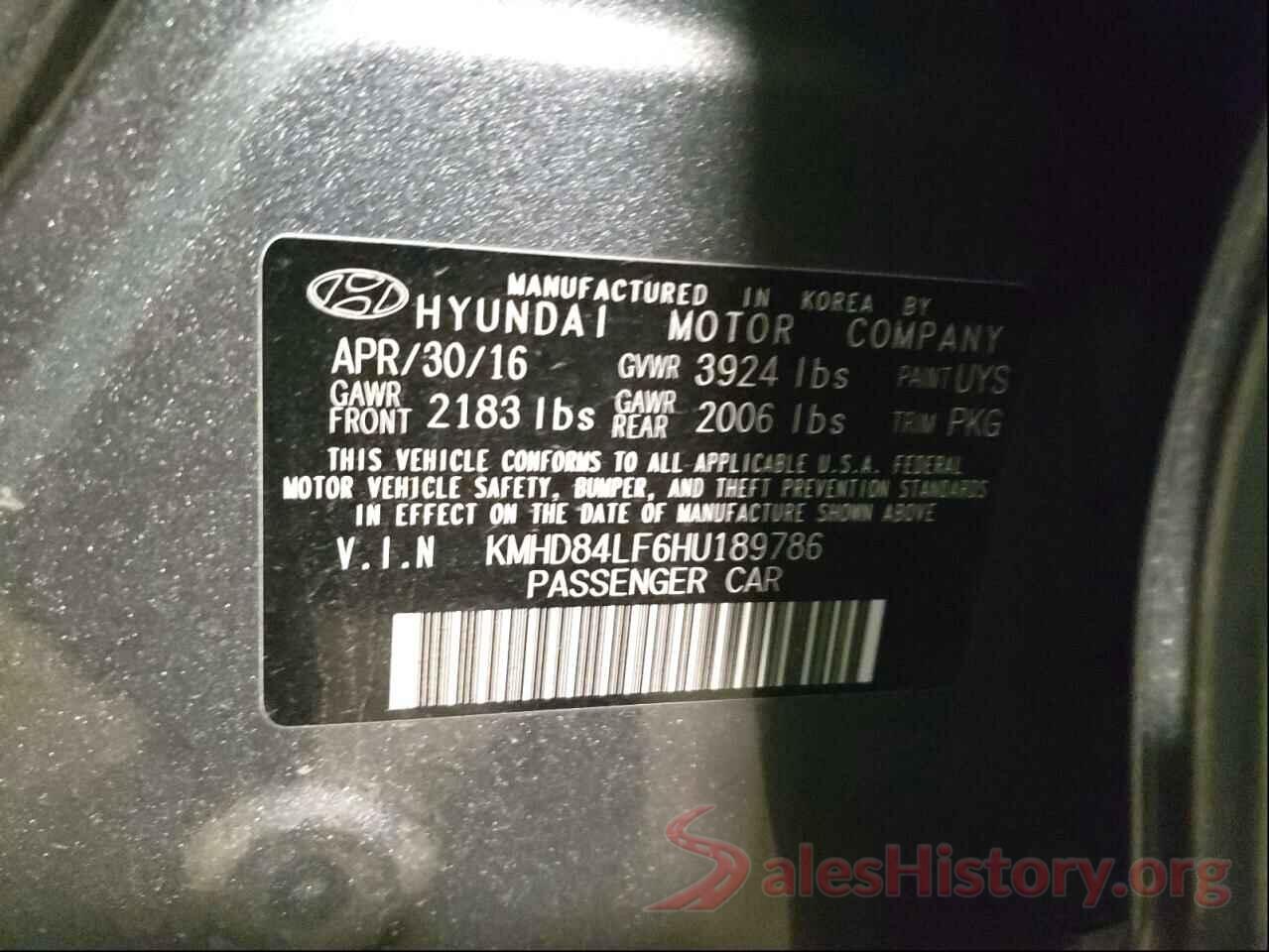 KMHD84LF6HU189786 2017 HYUNDAI ELANTRA