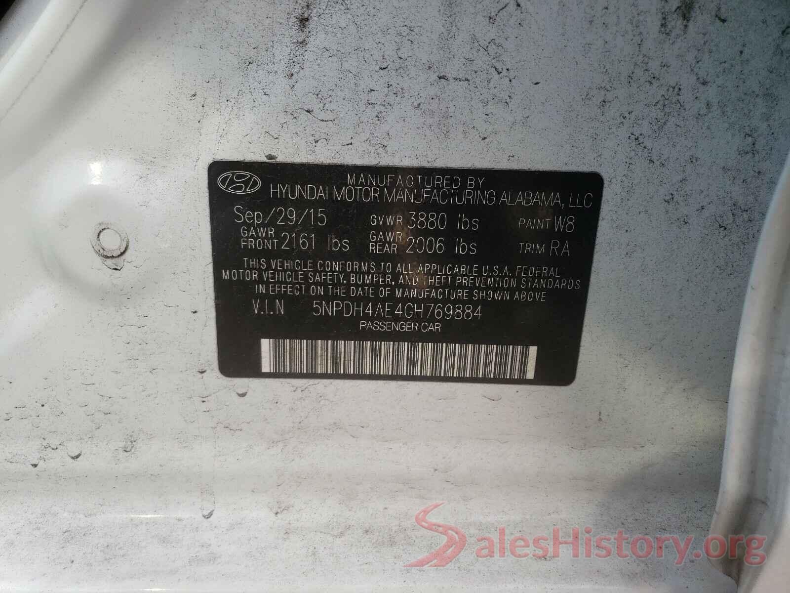 5NPDH4AE4GH769884 2016 HYUNDAI ELANTRA