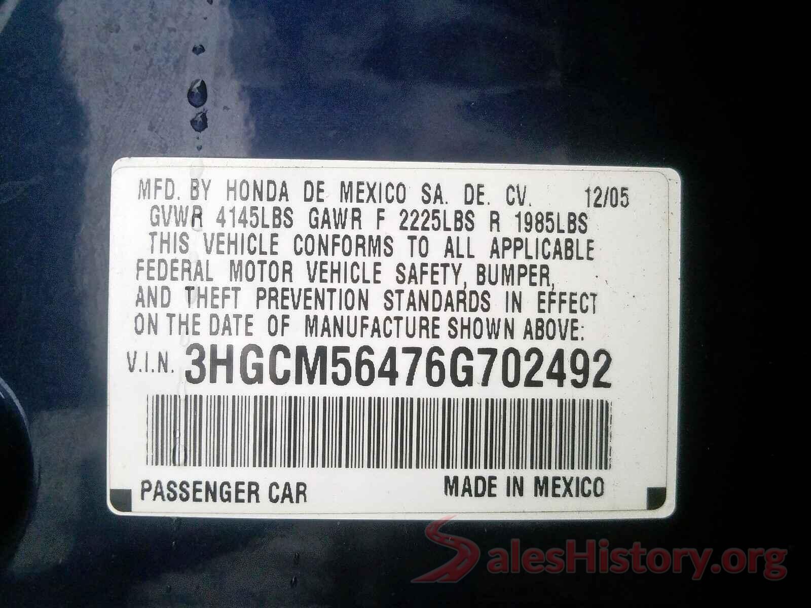 4S4BSACC5G3349934 2006 HONDA ACCORD