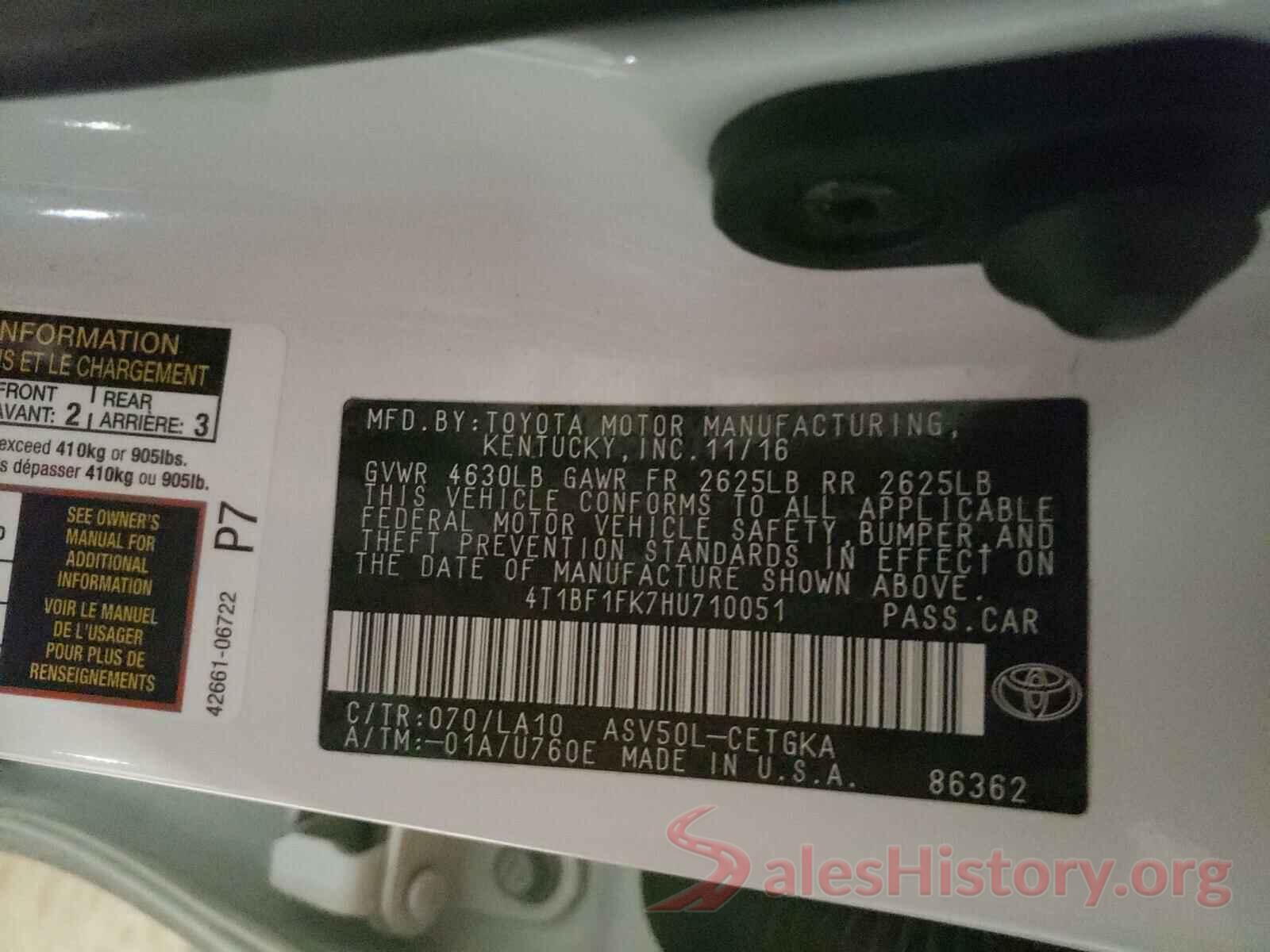 4T1BF1FK7HU710051 2017 TOYOTA CAMRY