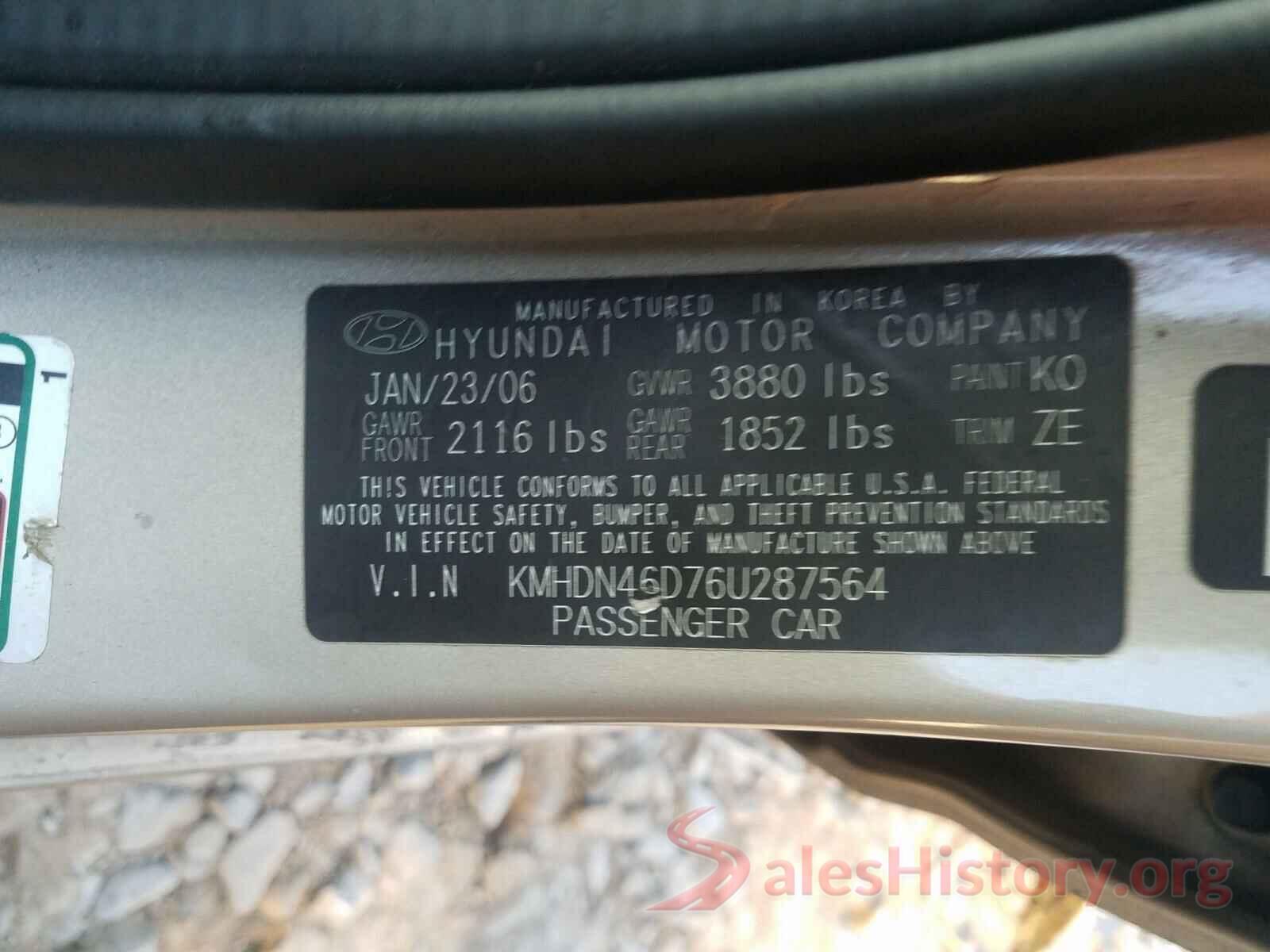 ZAM56RRA6G1170495 2006 HYUNDAI ELANTRA