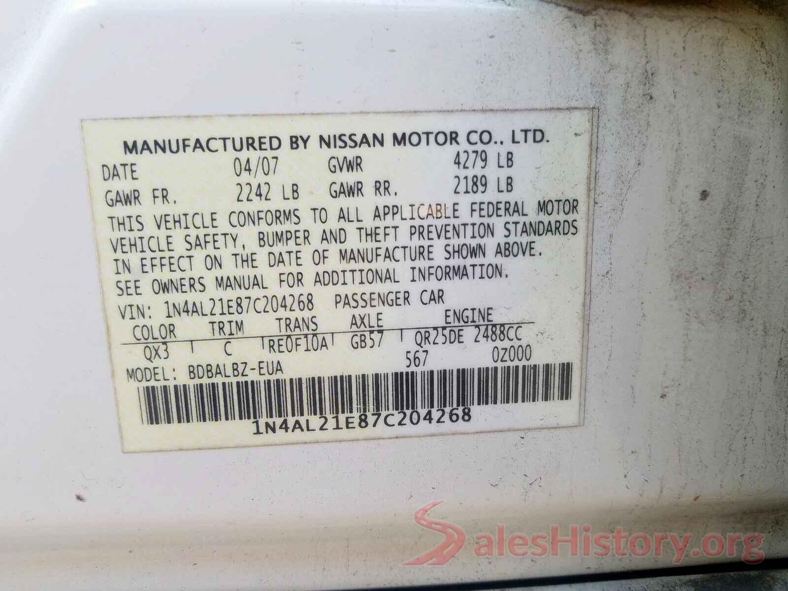 1N4AA6AP1HC390431 2007 NISSAN ALTIMA