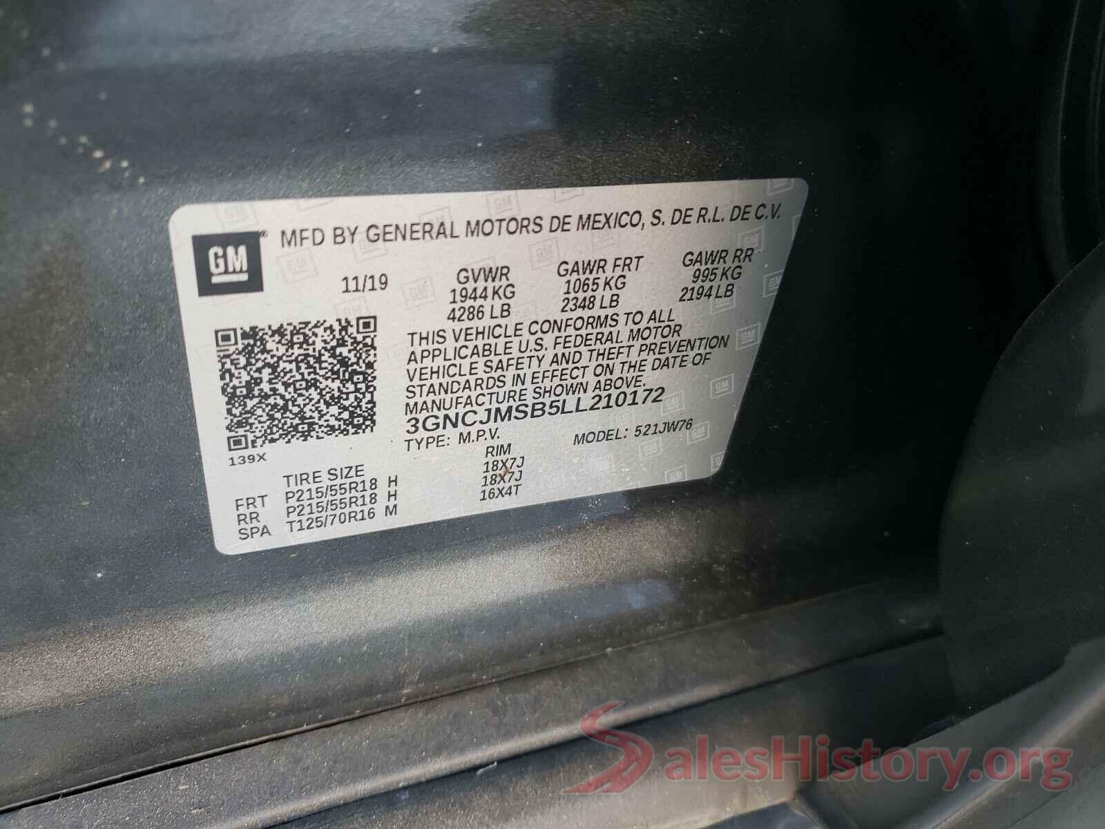 3GNCJMSB5LL210172 2020 CHEVROLET TRAX