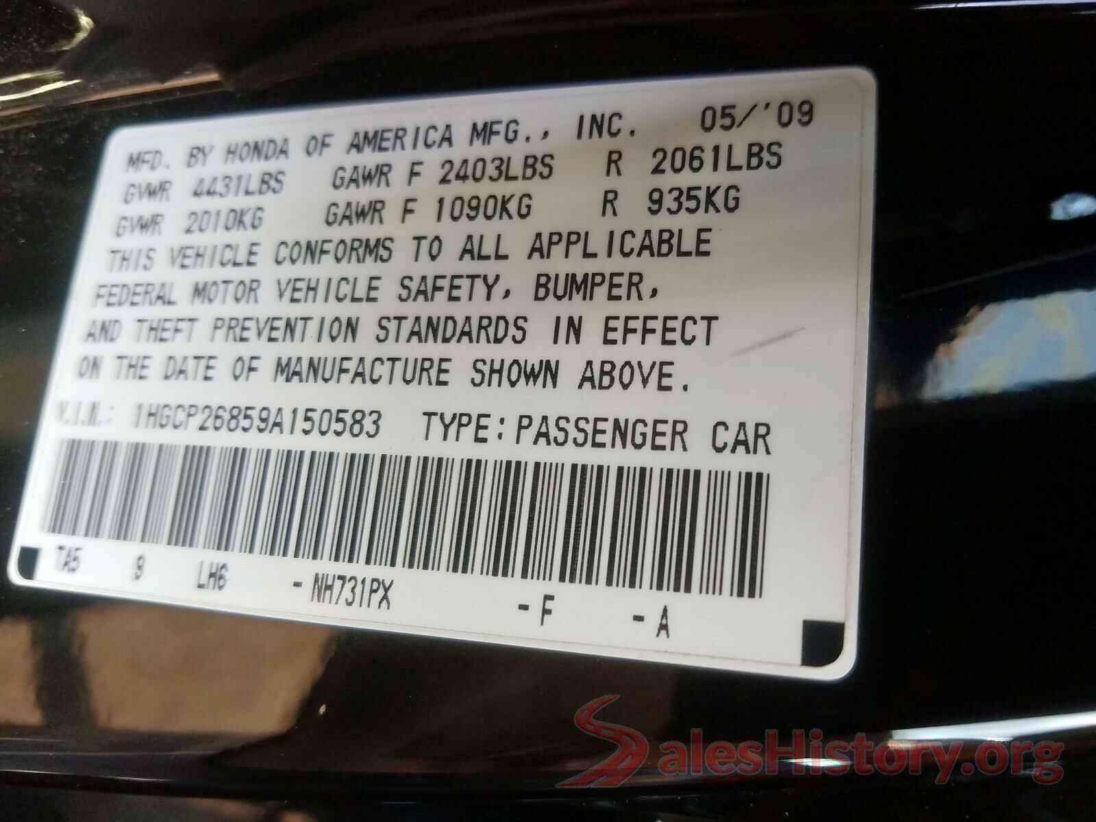 3CZRU6H57GM737213 2009 HONDA ACCORD