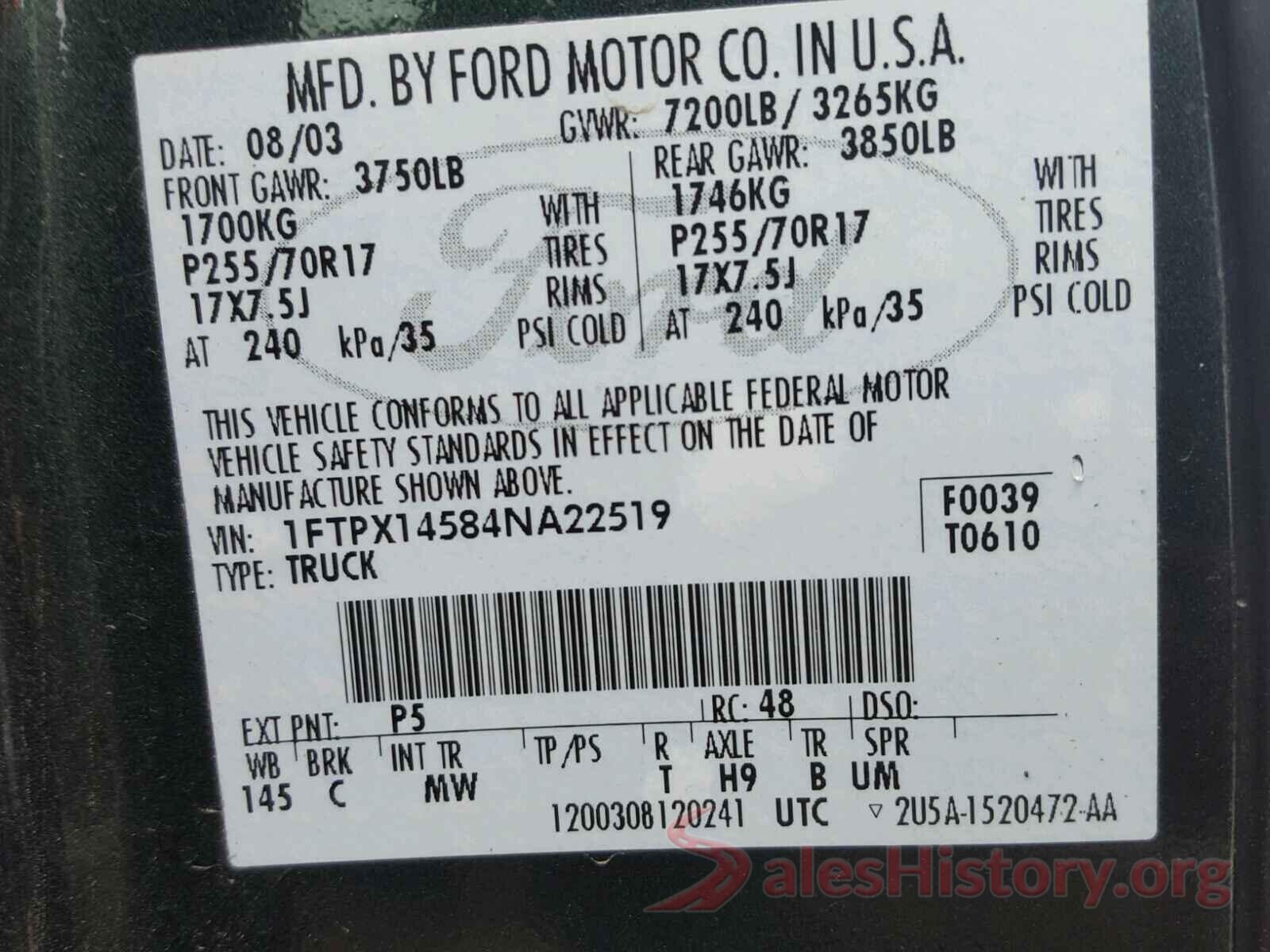 KNDJ23AUXL7718250 2004 FORD F150