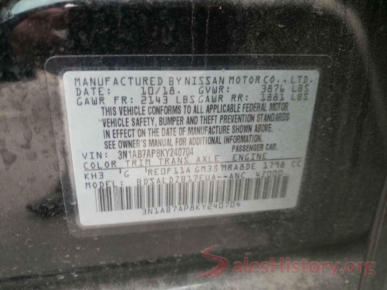 3N1AB7AP8KY240704 2019 NISSAN SENTRA