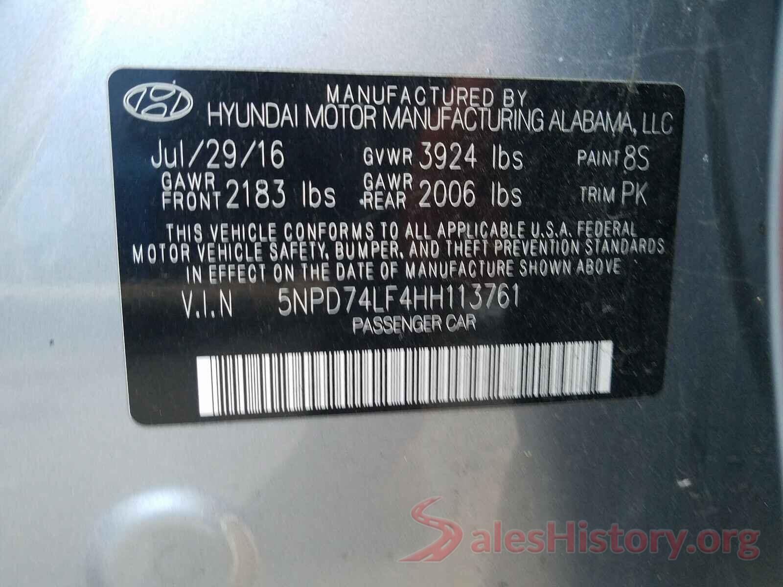 5NPD74LF4HH113761 2017 HYUNDAI ELANTRA