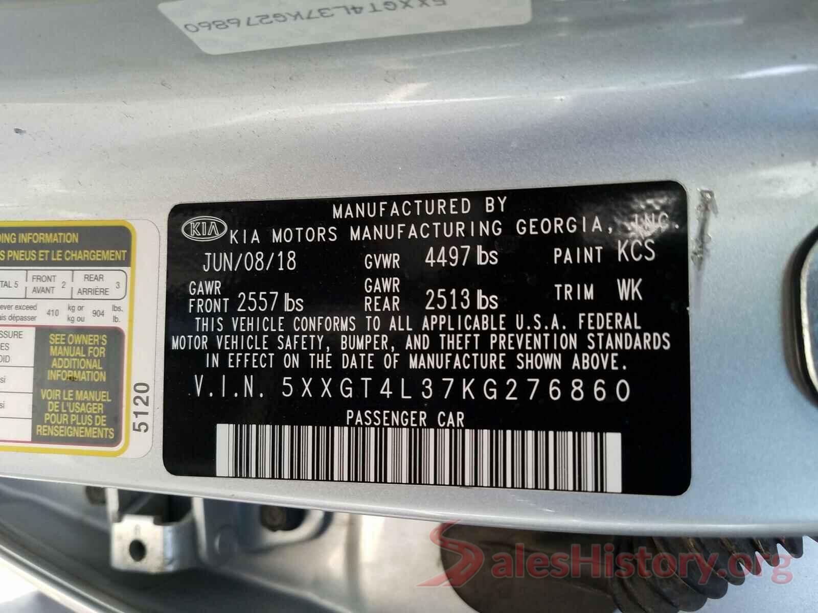 5XXGT4L37KG276860 2019 KIA OPTIMA