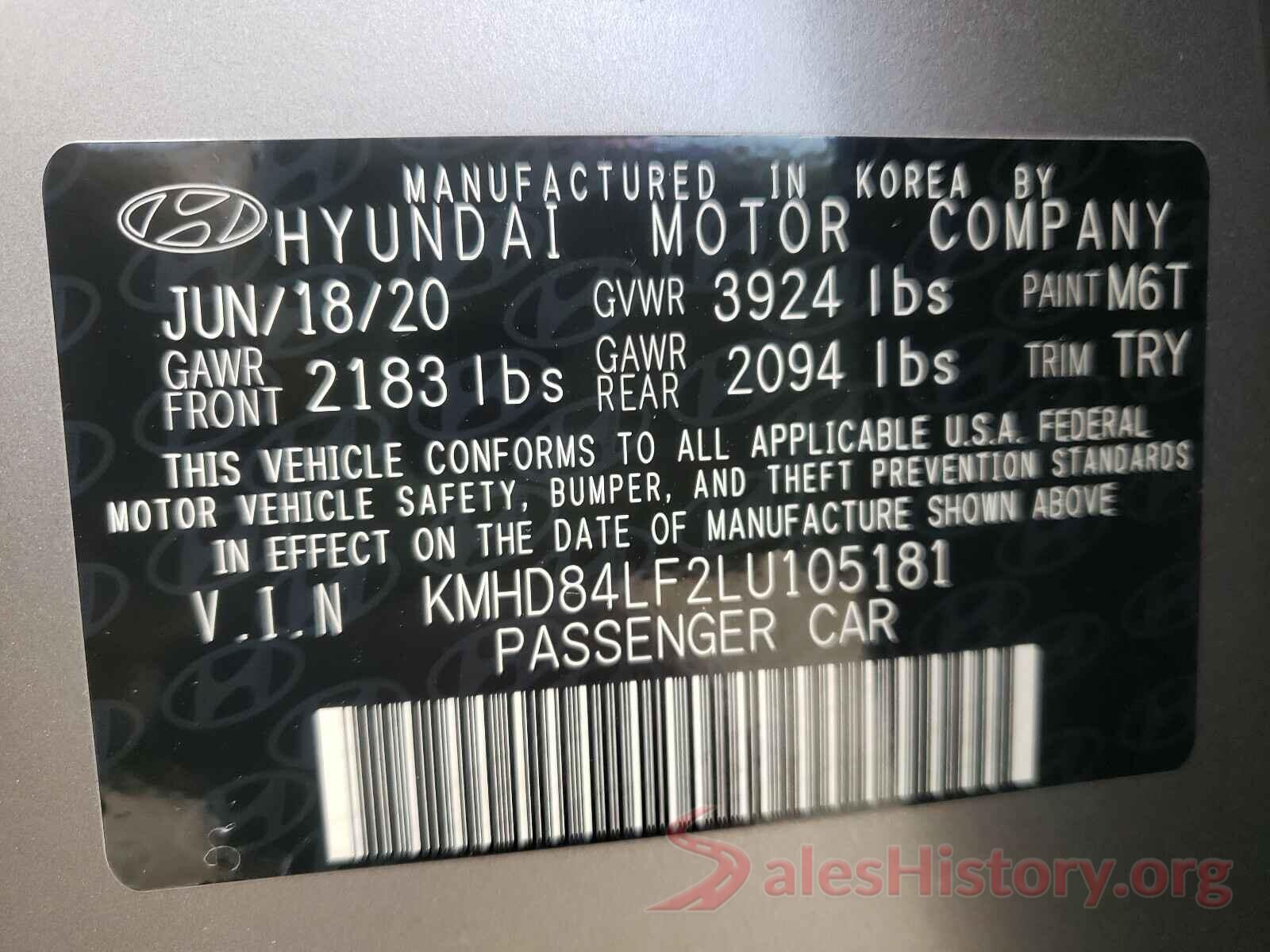 KMHD84LF2LU105181 2020 HYUNDAI ELANTRA