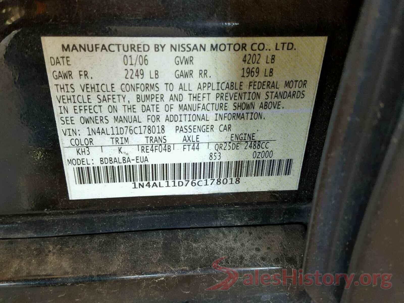 2T1BURHE0GC657012 2006 NISSAN ALTIMA