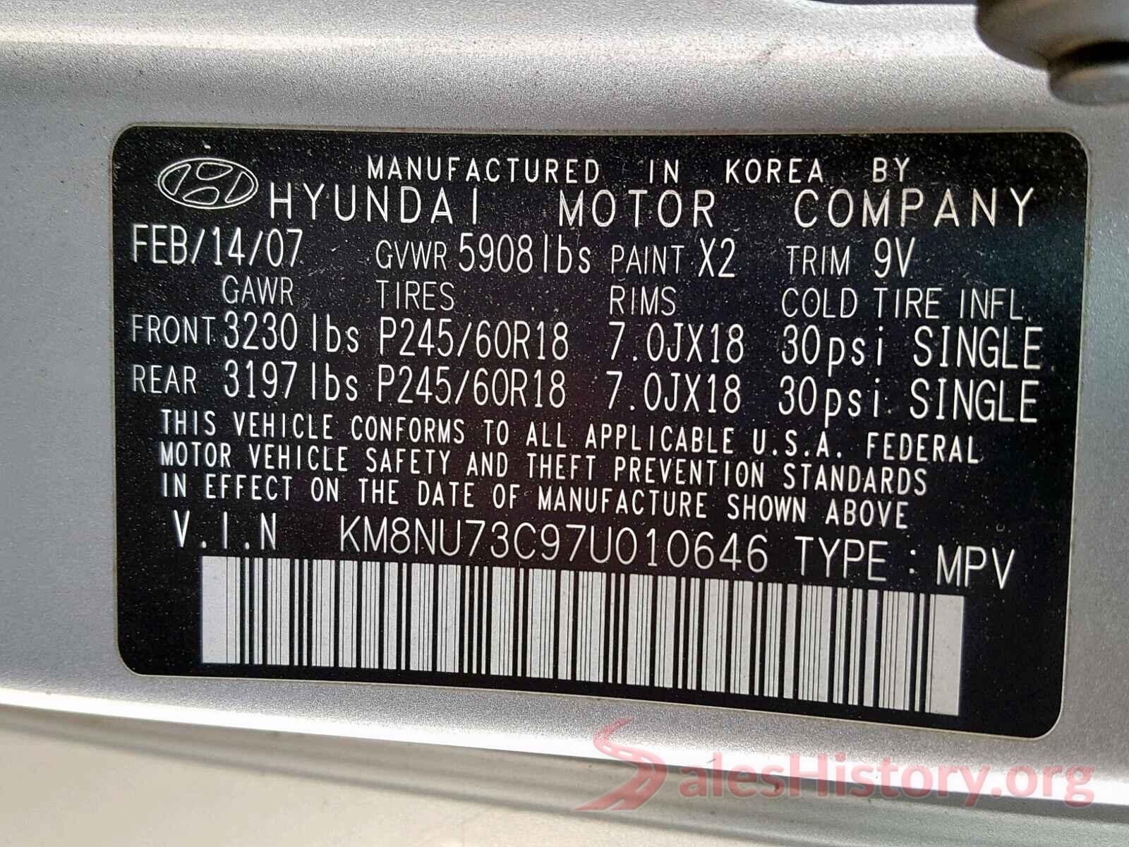 KNAE25LA3K6058926 2007 HYUNDAI VERACRUZ G