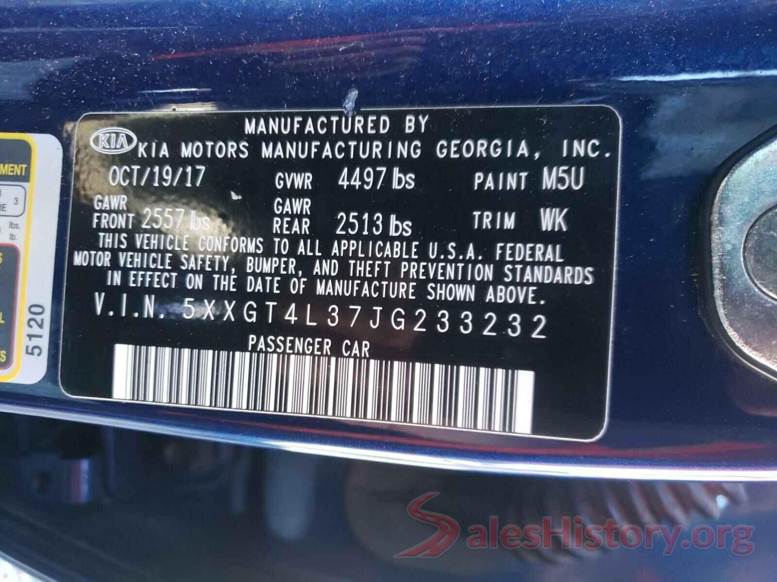 5XXGT4L37JG233232 2018 KIA OPTIMA