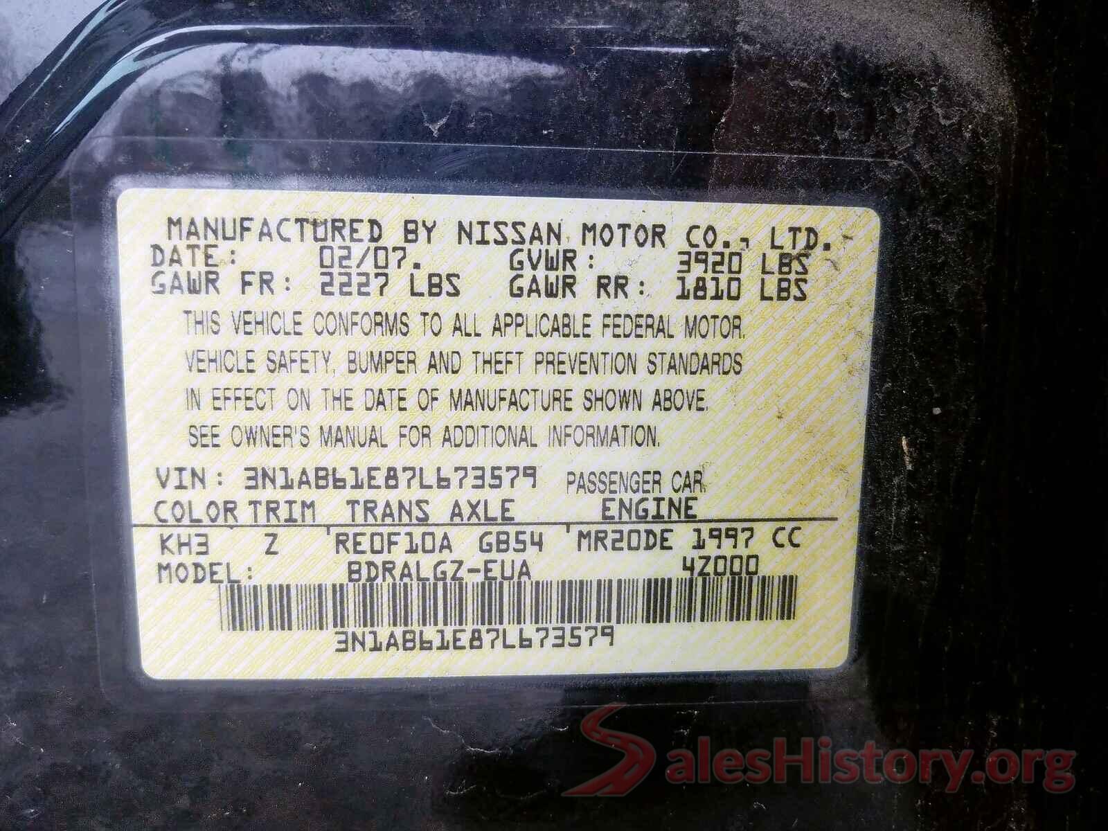 2T3W1RFV5LW083715 2007 NISSAN SENTRA