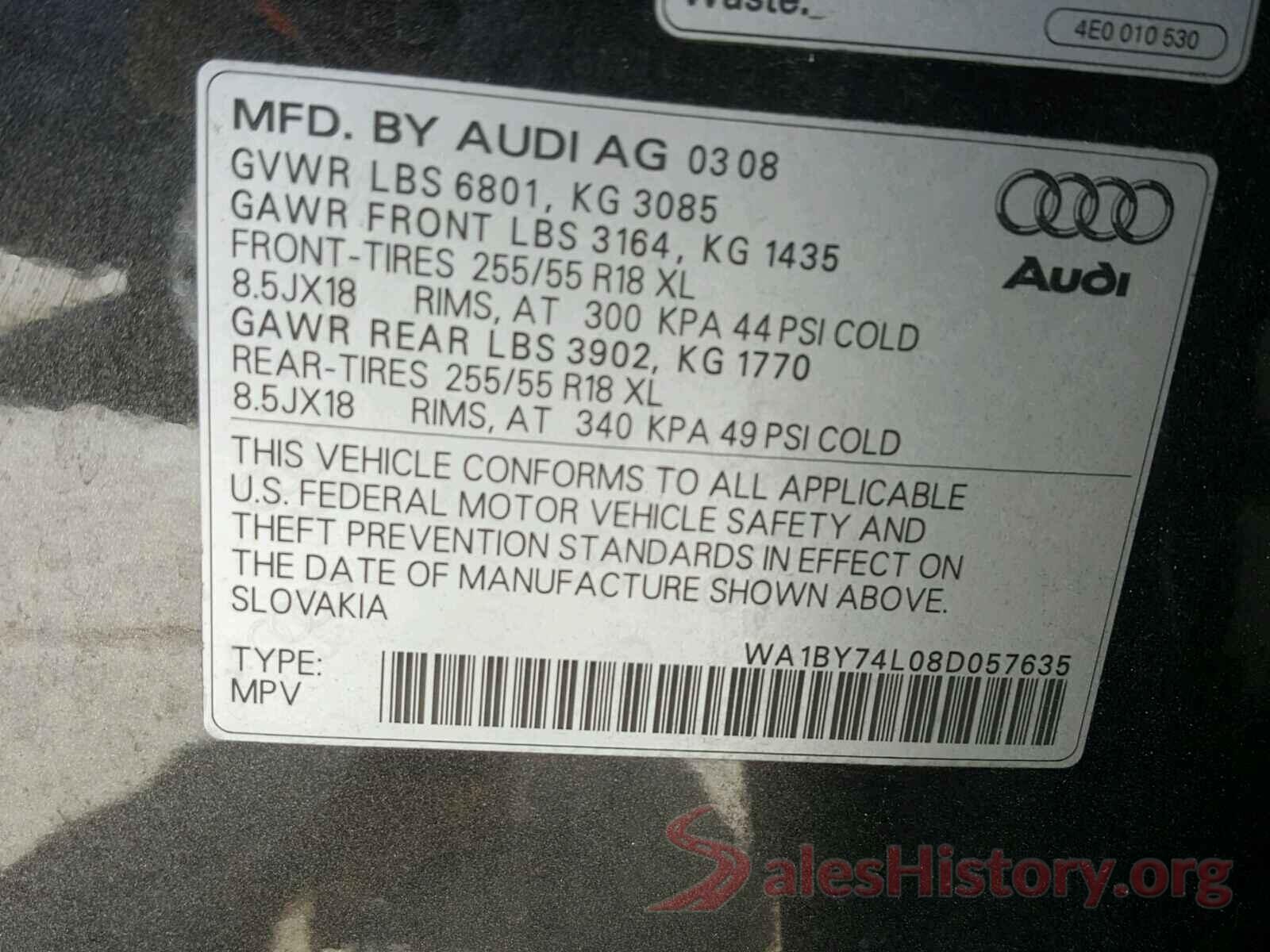 1FMCU0F68LUB78406 2008 AUDI Q7