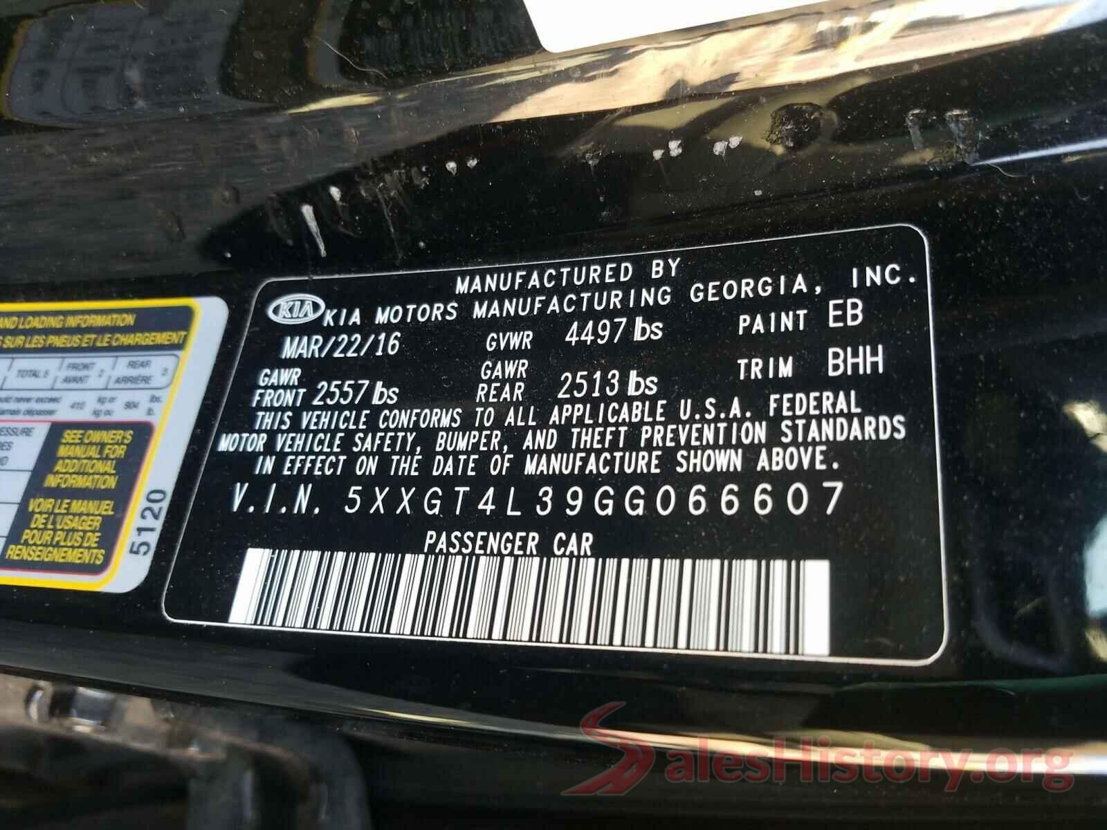 5XXGT4L39GG066607 2016 KIA OPTIMA