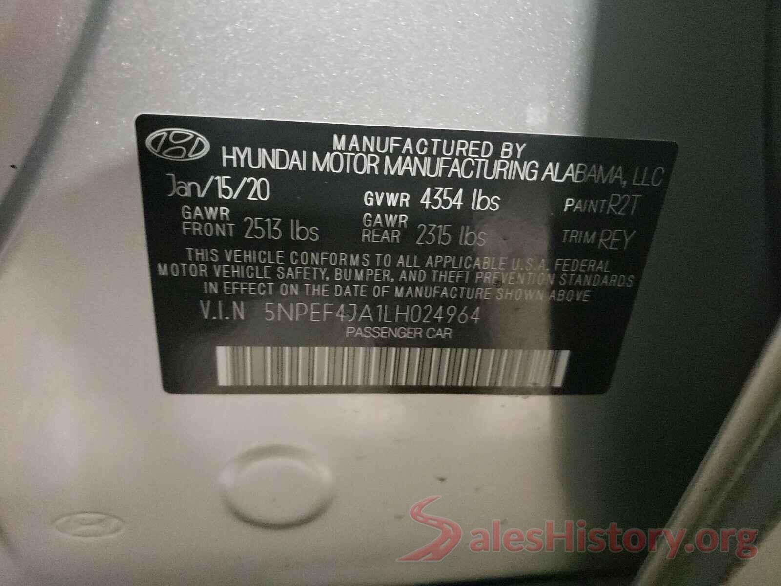 5NPEF4JA1LH024964 2020 HYUNDAI SONATA