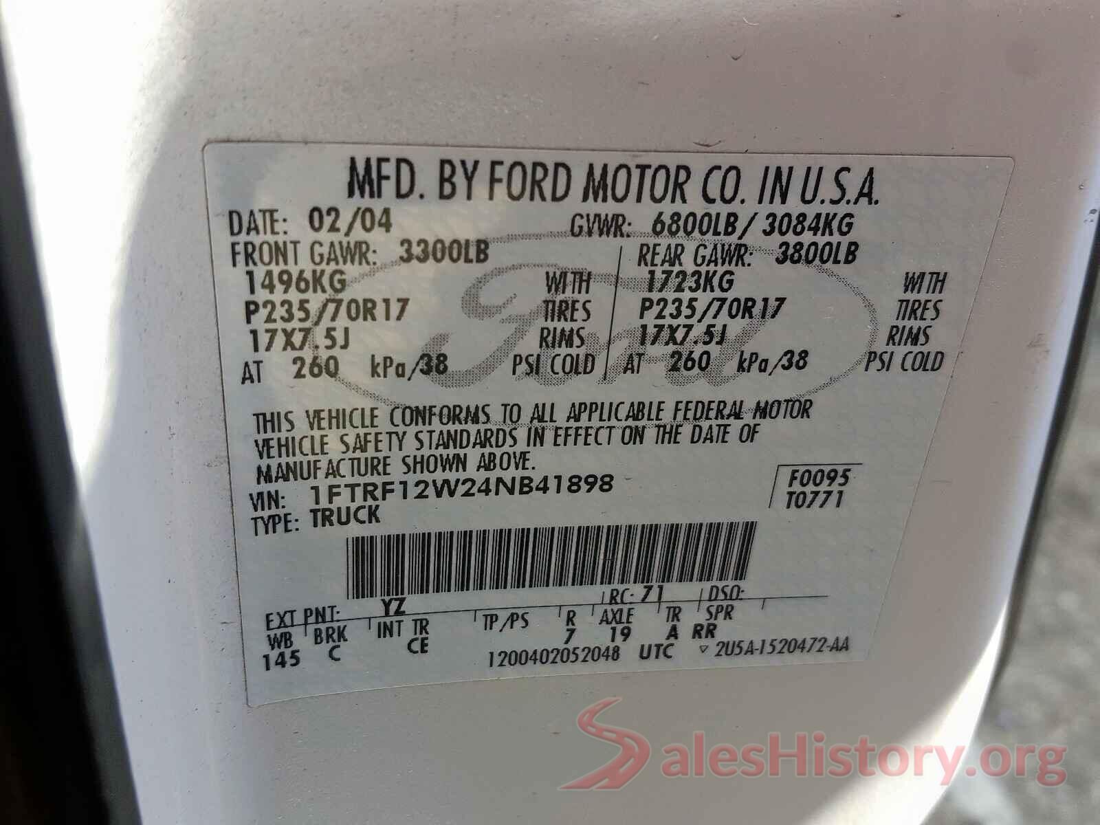 JTMZFREVXGJ065893 2004 FORD F150