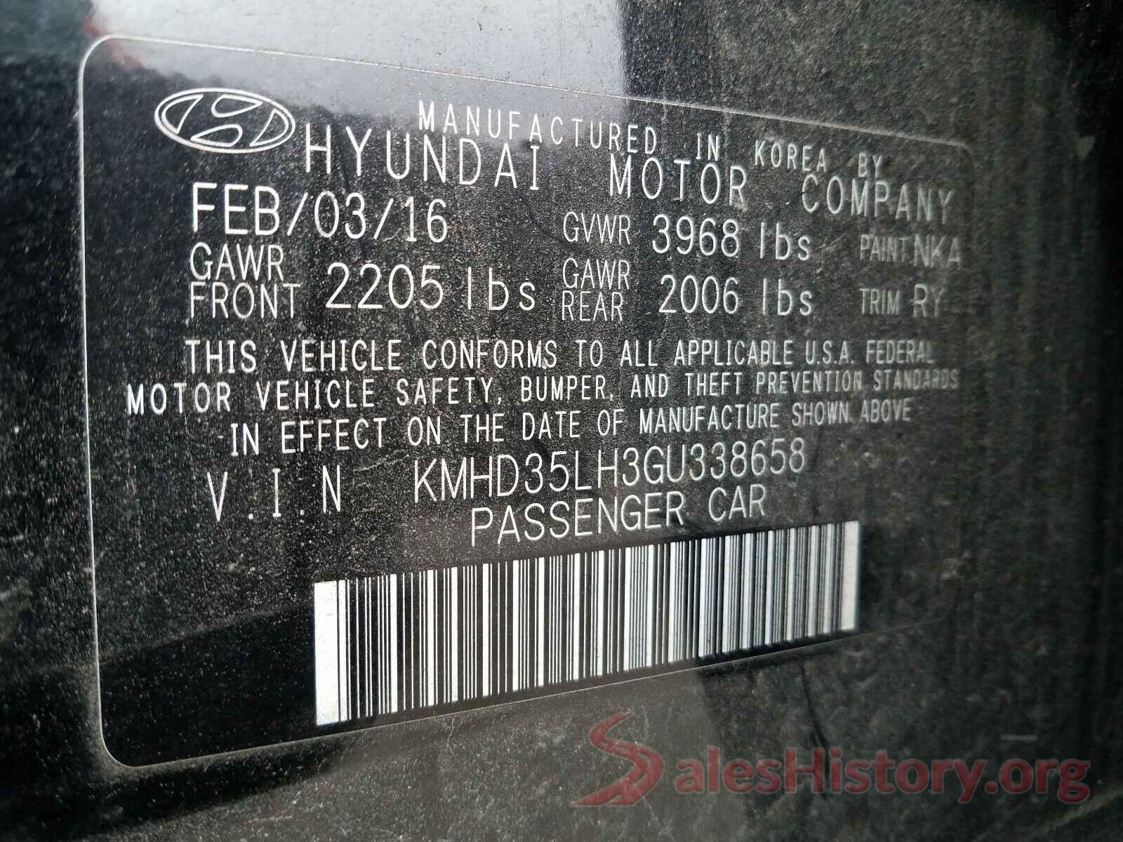 KMHD35LH3GU338658 2016 HYUNDAI ELANTRA