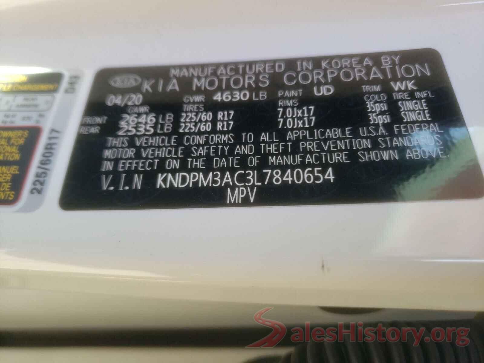 KNDPM3AC3L7840654 2020 KIA SPORTAGE