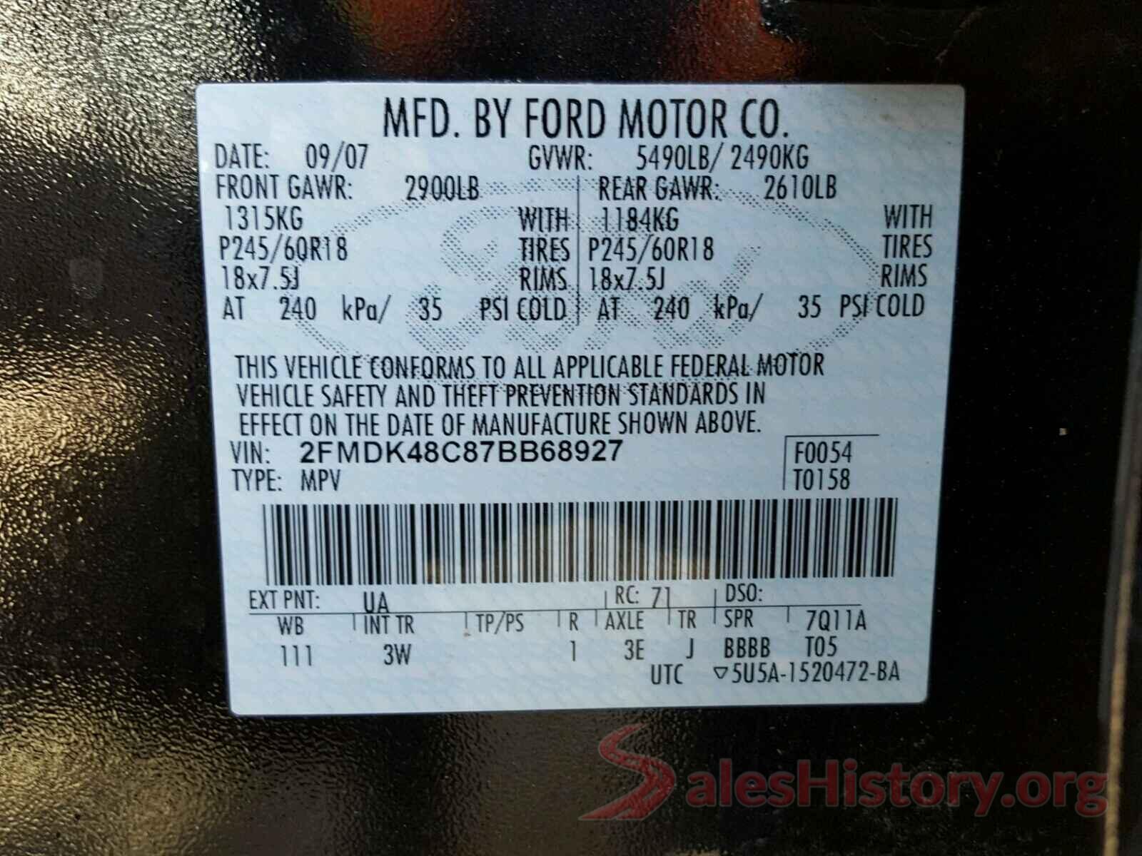 WVGAV7AX2JK004031 2007 FORD EDGE