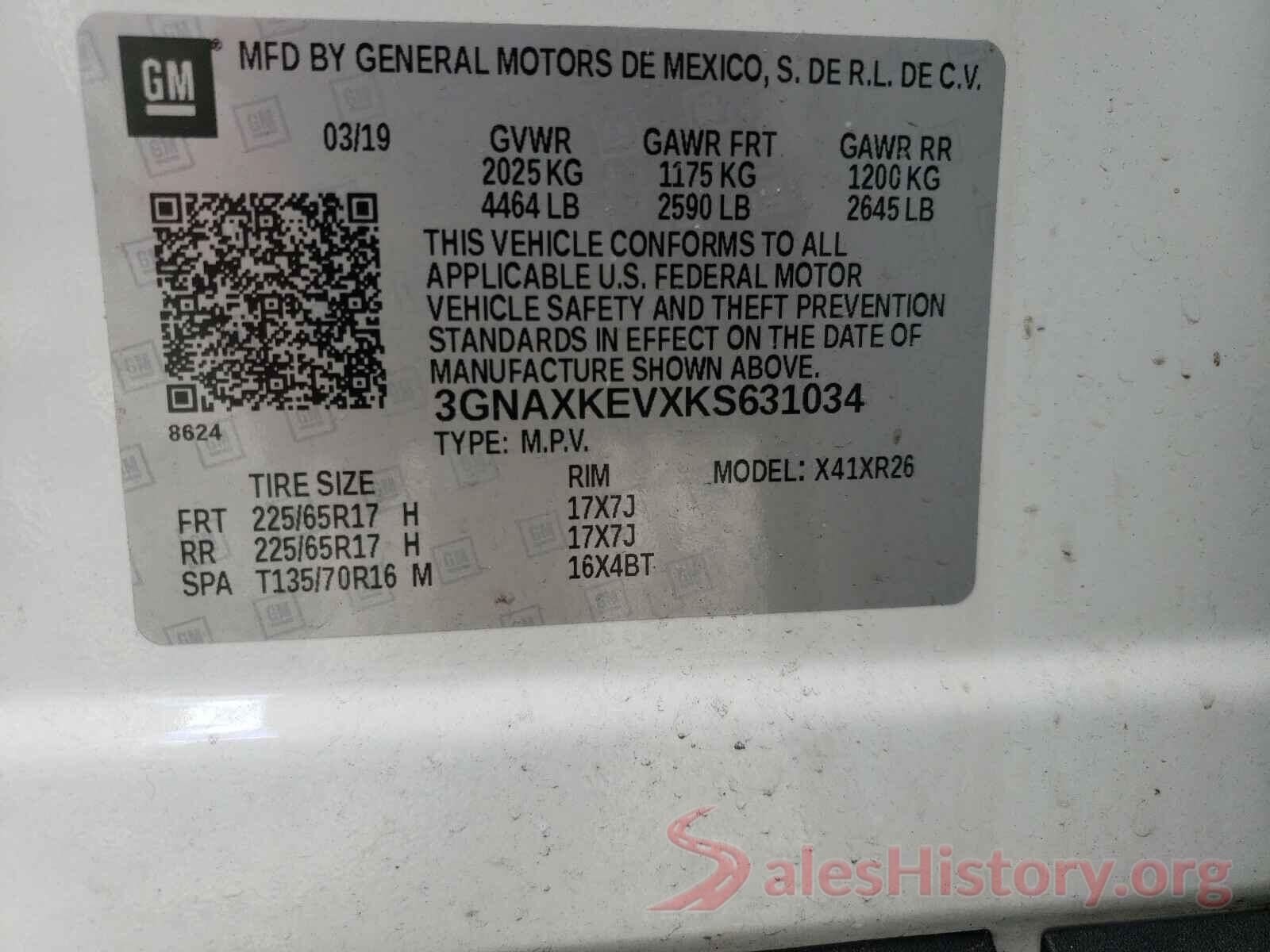 3GNAXKEVXKS631034 2019 CHEVROLET EQUINOX