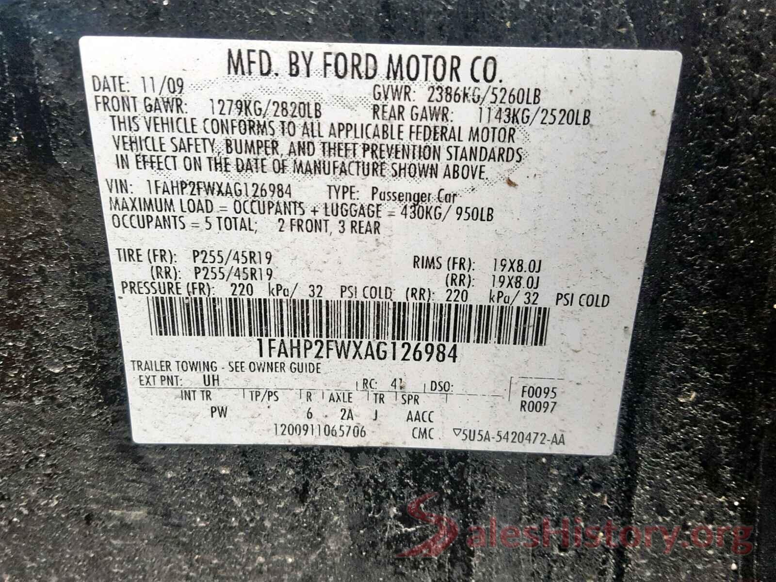 1N4BL4CVXMN371504 2010 FORD TAURUS