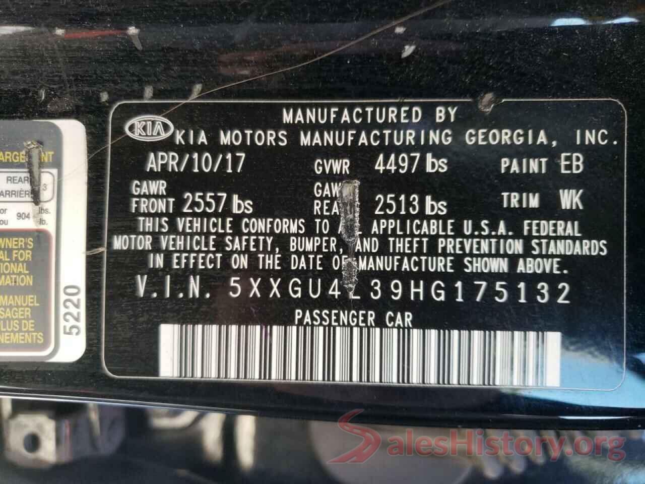 5XXGU4L39HG175132 2017 KIA OPTIMA