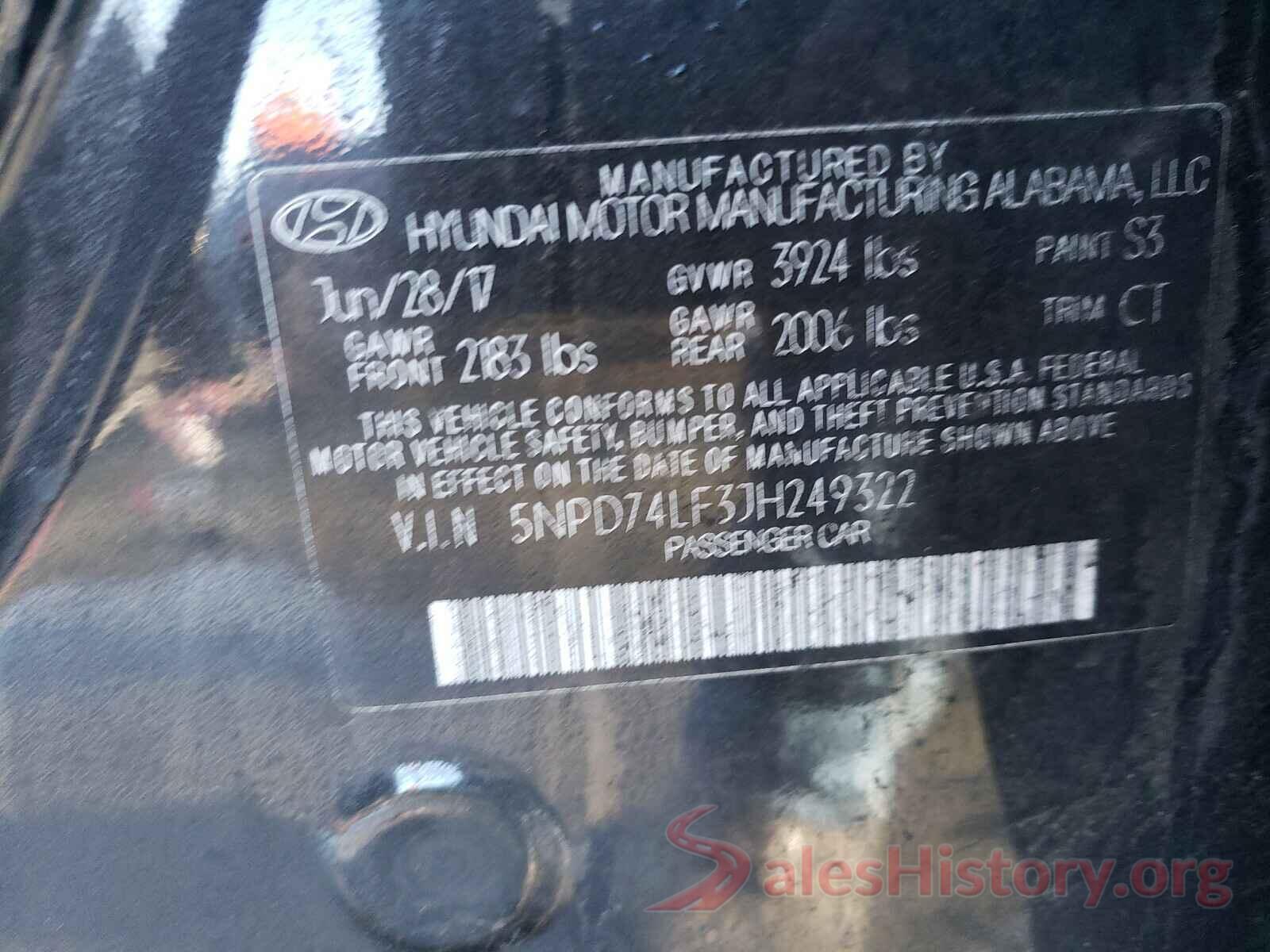 5NPD74LF3JH249322 2018 HYUNDAI ELANTRA