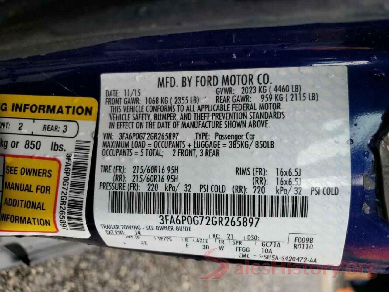 3FA6P0G72GR265897 2016 FORD FUSION