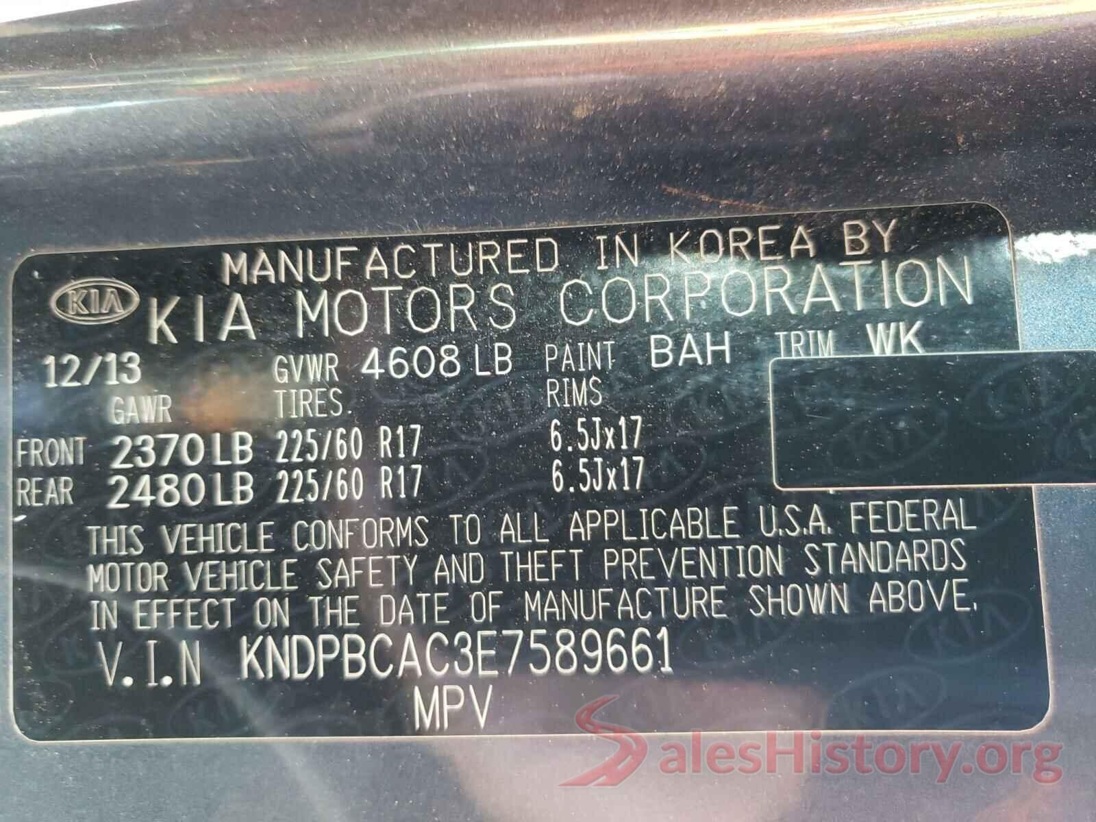 3VWC57BU3KM203260 2014 KIA SPORTAGE