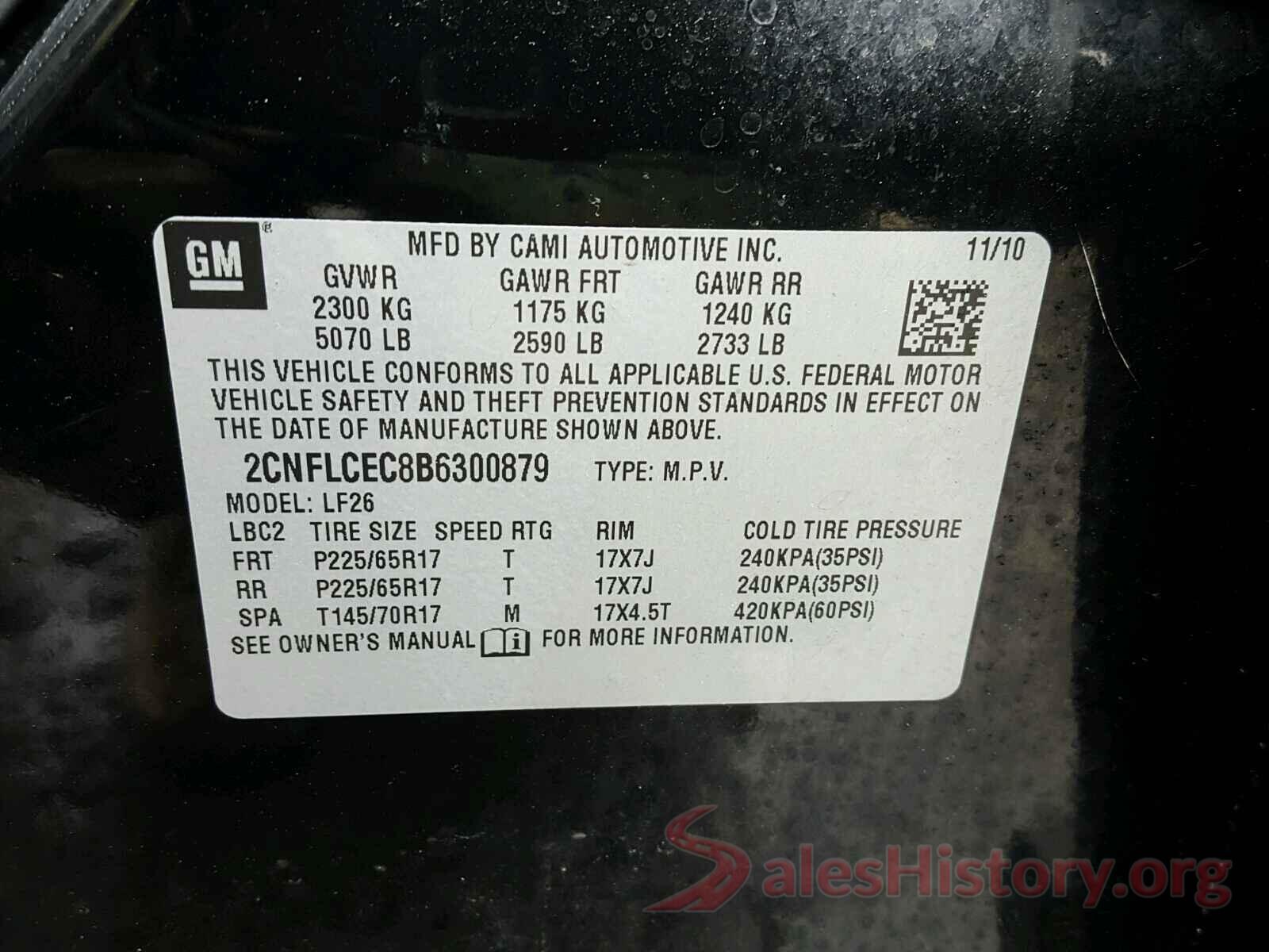 3VW4T7AU7GM011245 2011 CHEVROLET EQUINOX