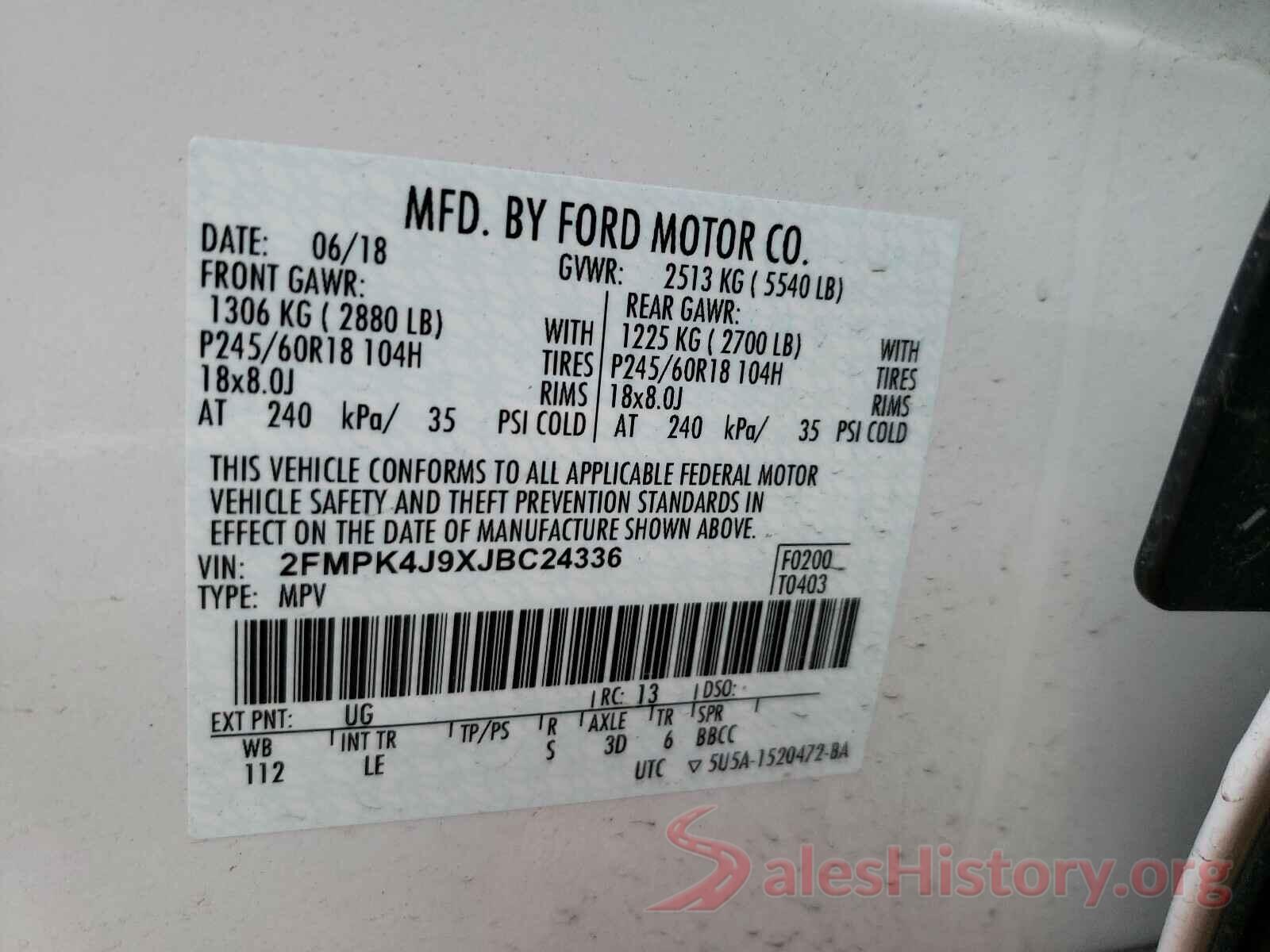 2FMPK4J9XJBC24336 2018 FORD EDGE