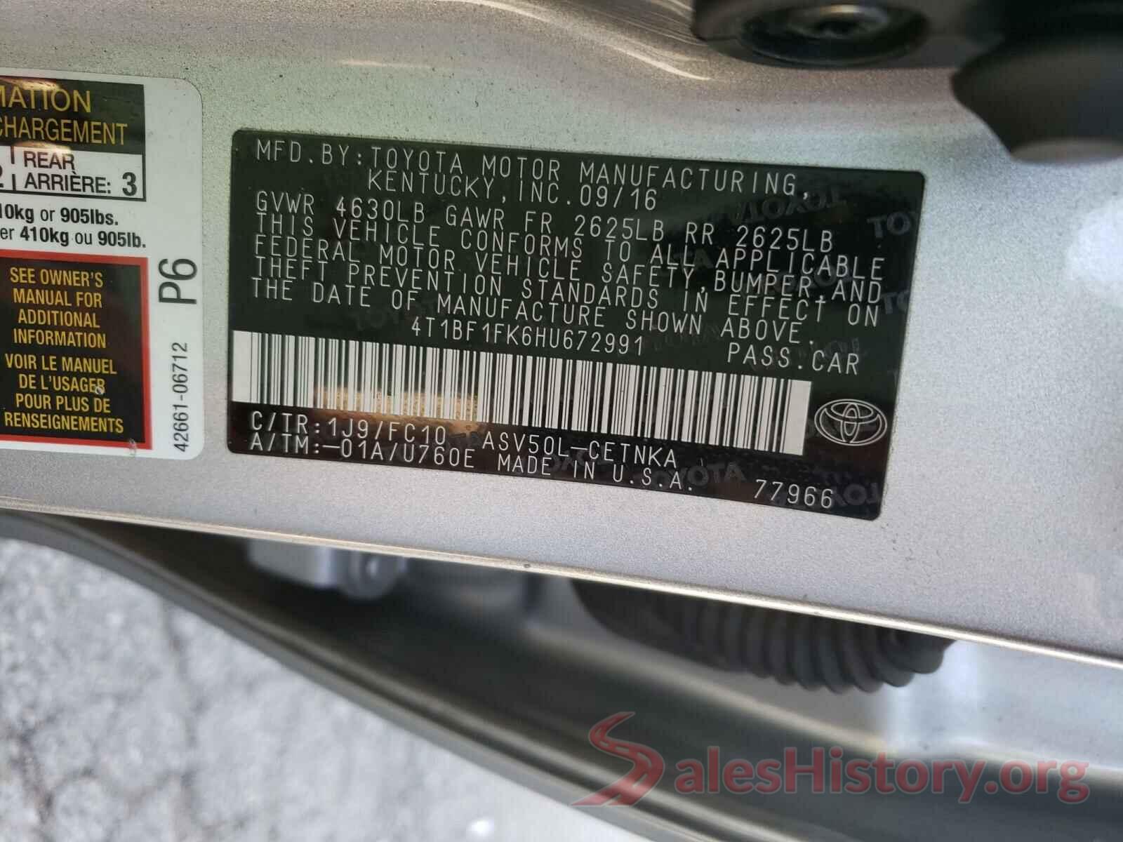 4T1BF1FK6HU672991 2017 TOYOTA CAMRY