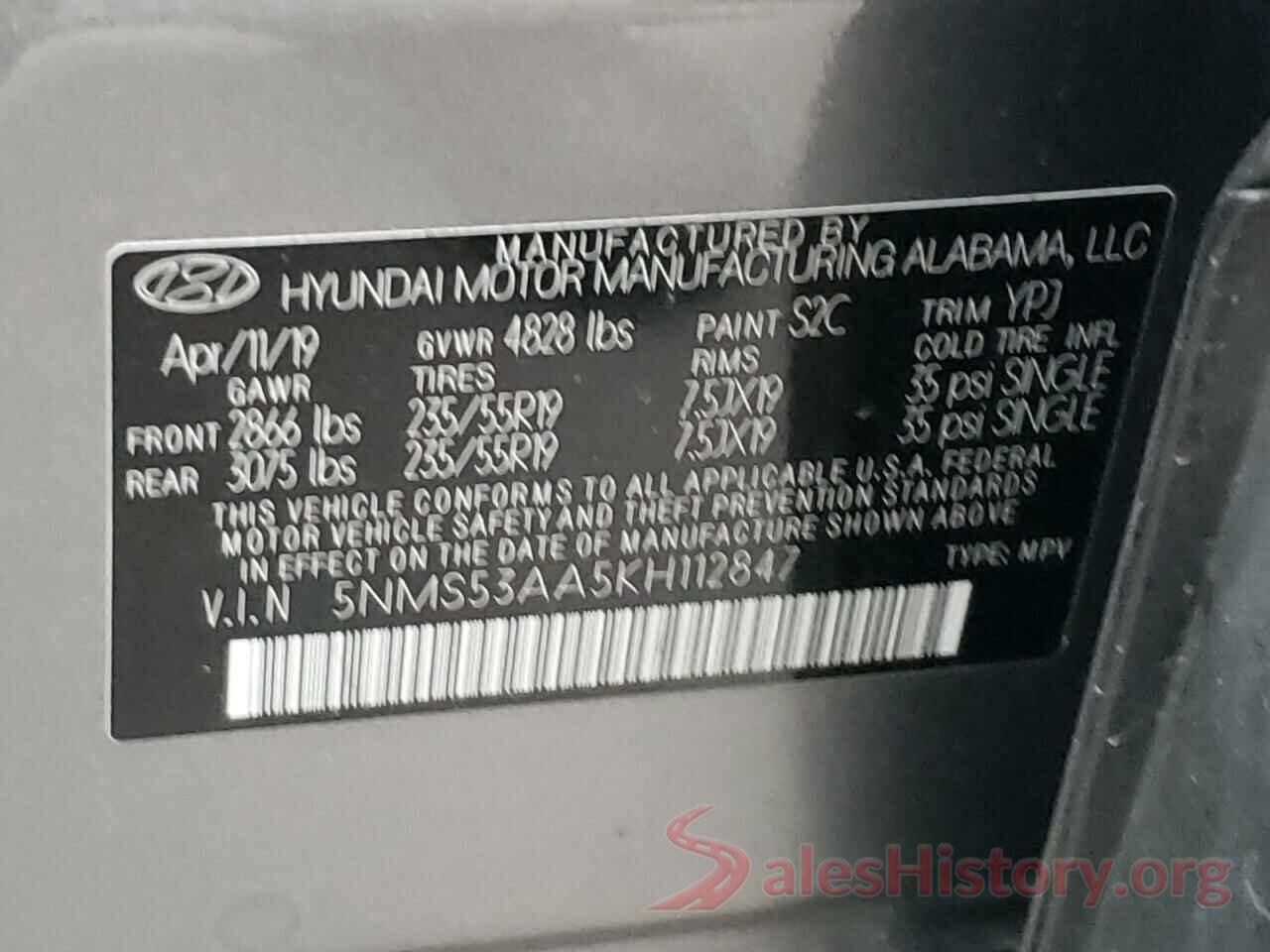 5NMS53AA5KH112847 2019 HYUNDAI SANTA FE