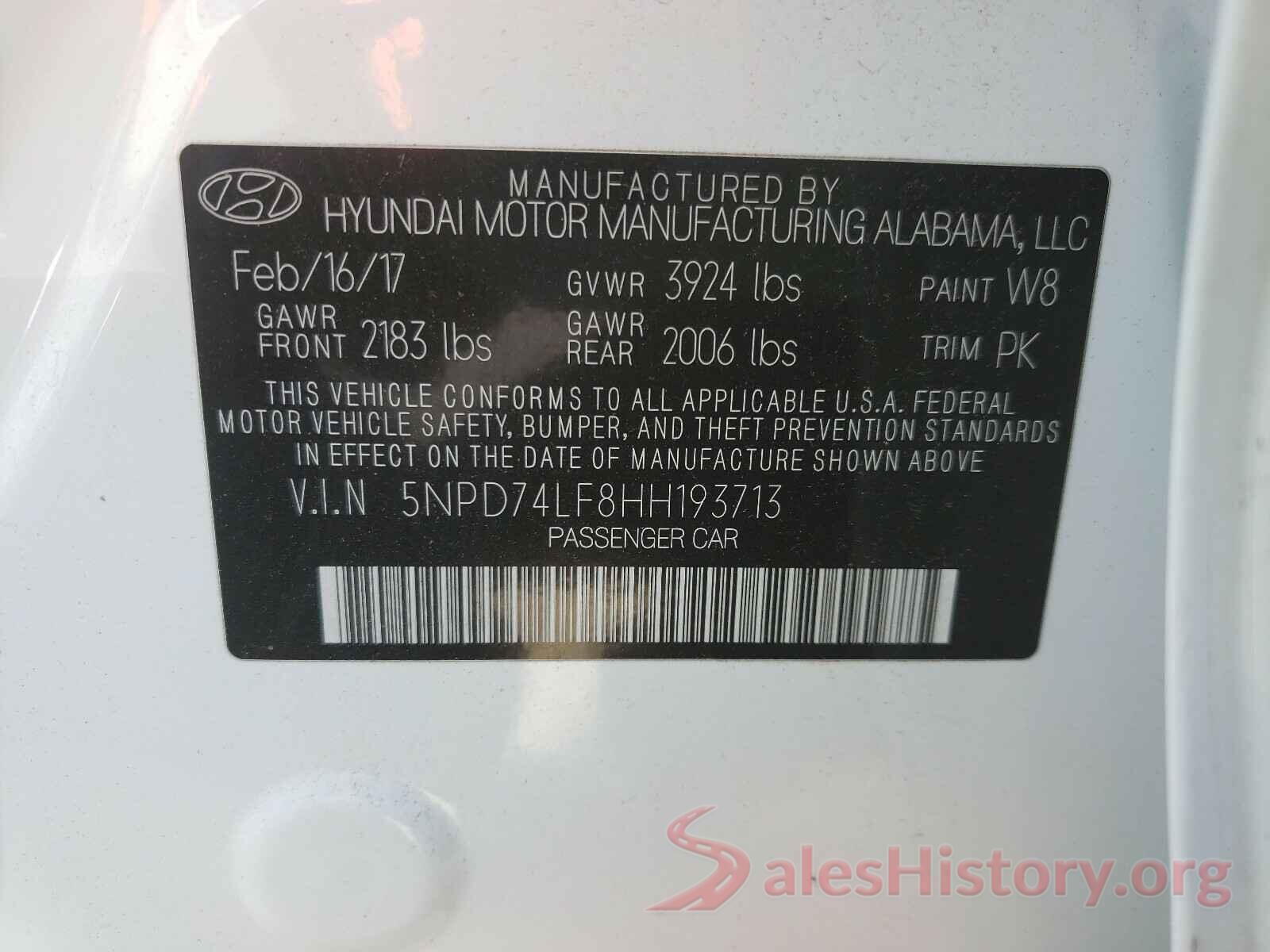 5NPD74LF8HH193713 2017 HYUNDAI ELANTRA