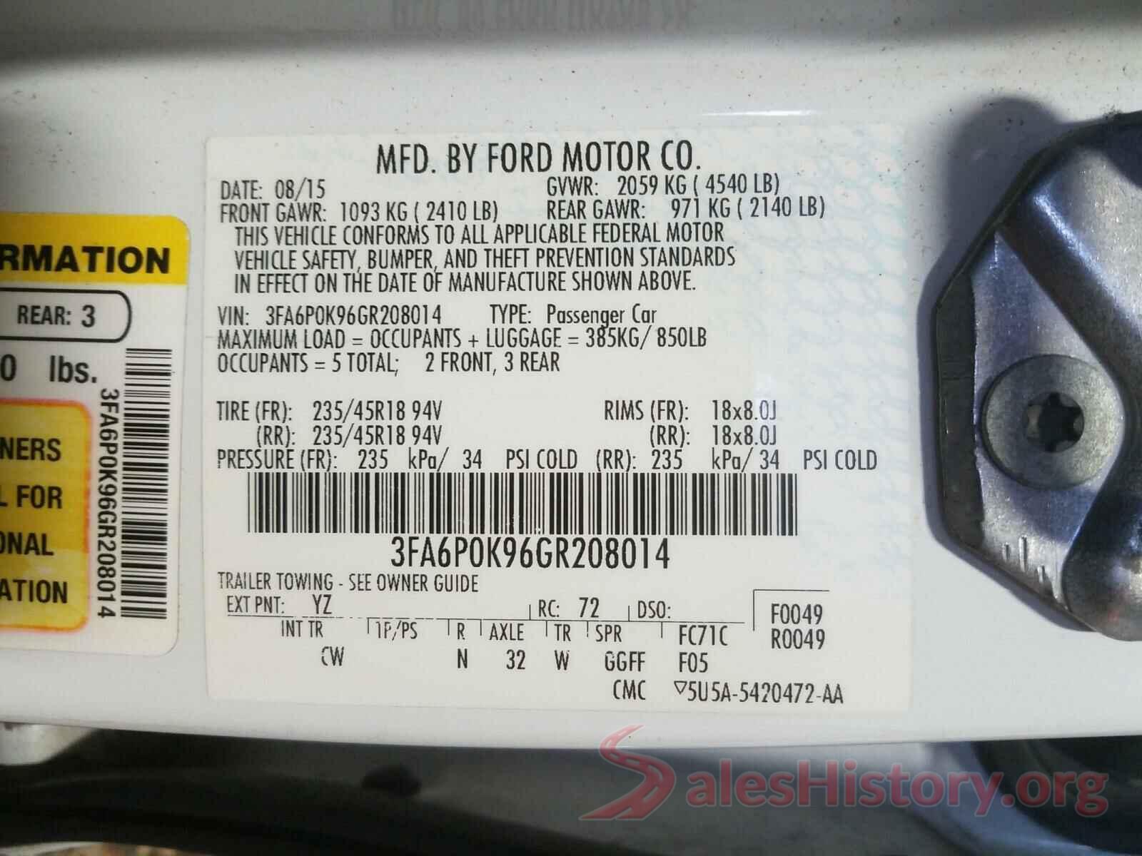 3FA6P0K96GR208014 2016 FORD FUSION