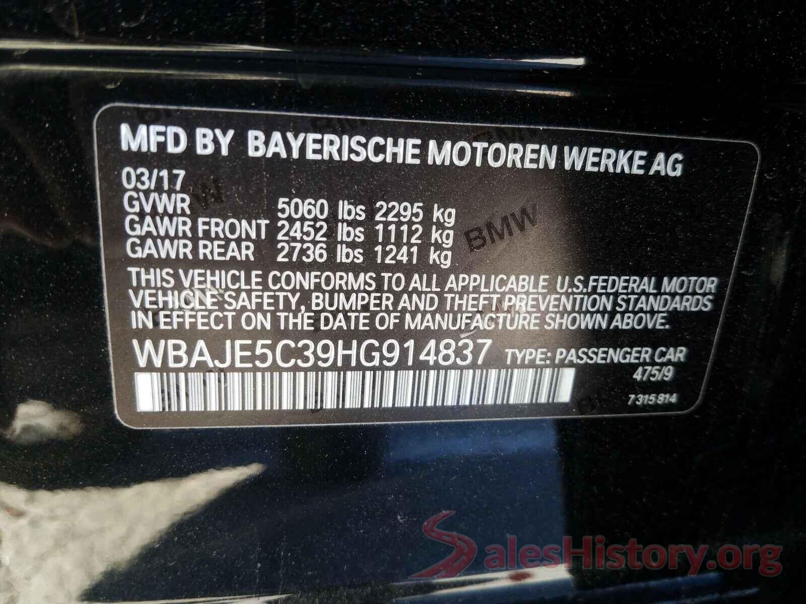 WBAJE5C39HG914837 2017 BMW 5 SERIES