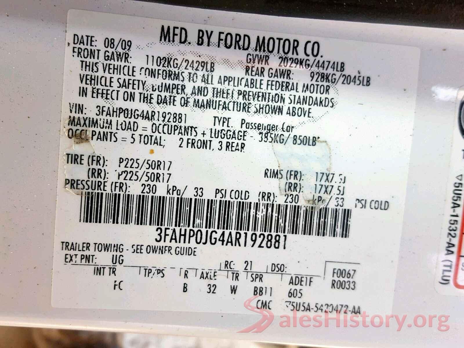 ML32A3HJ6KH001729 2010 FORD FUSION SEL