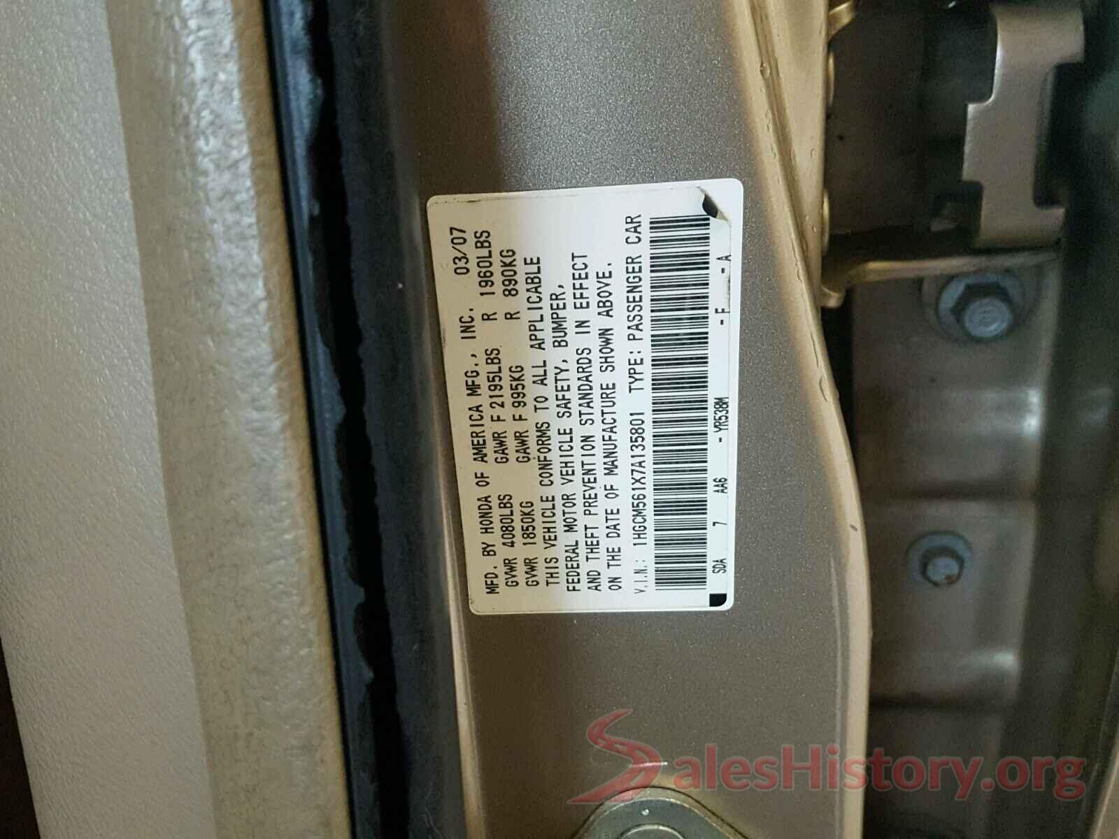 JTHCZ1BL8GA000864 2007 HONDA ACCORD