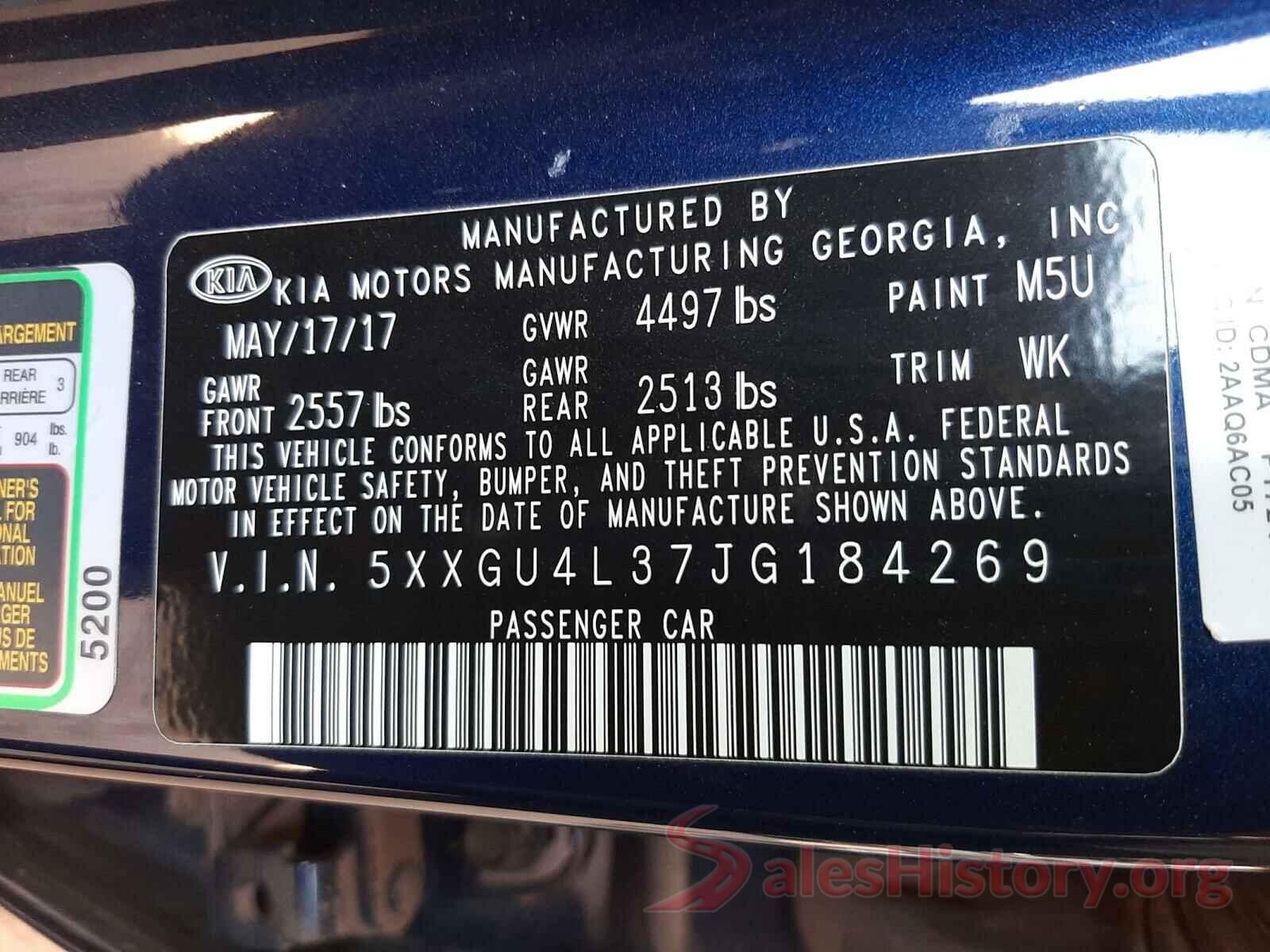 5XXGU4L37JG184269 2018 KIA OPTIMA