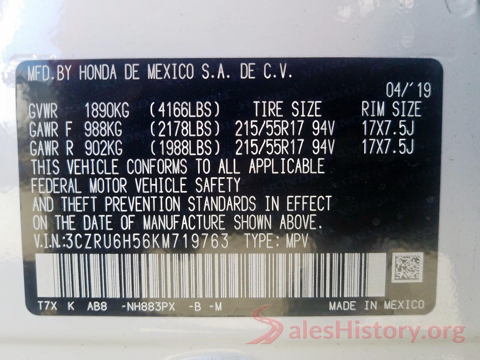 1N4AL3APXGN390889 2019 HONDA HR-V