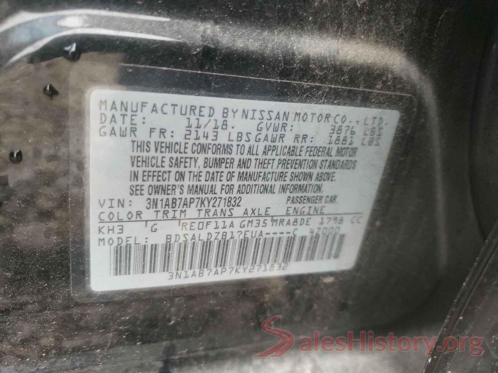 3N1AB7AP7KY271832 2019 NISSAN SENTRA