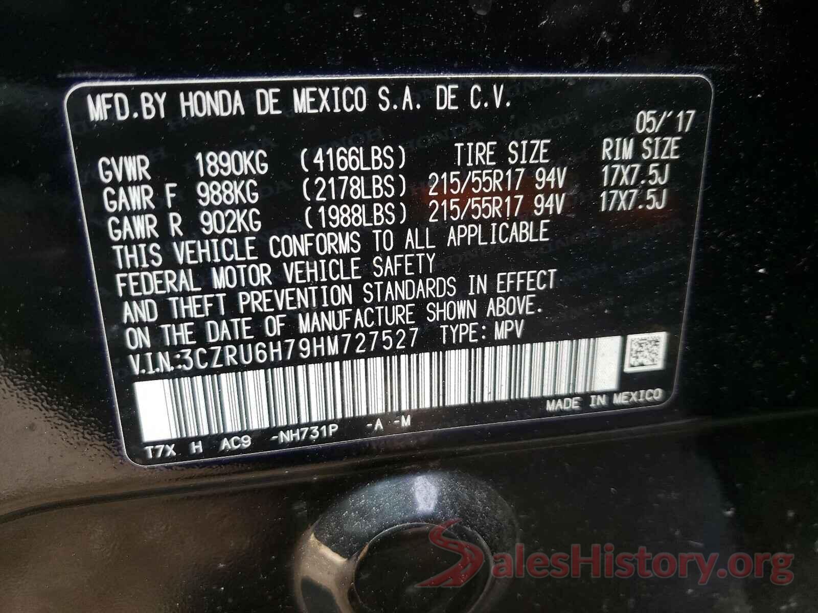 3CZRU6H79HM727527 2017 HONDA HR-V