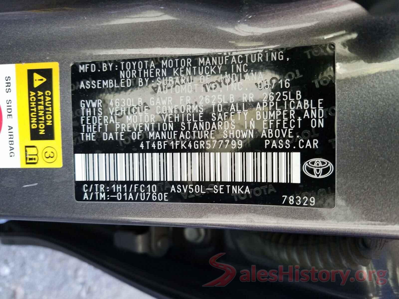 4T4BF1FK4GR577799 2016 TOYOTA CAMRY