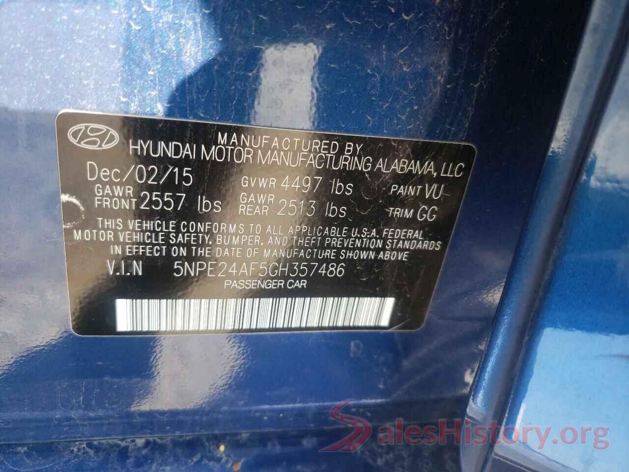 5NPE24AF5GH357486 2016 HYUNDAI SONATA