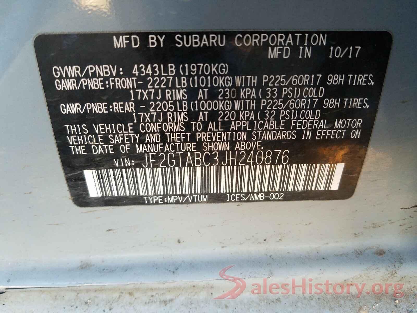 JF2GTABC3JH240876 2018 SUBARU CROSSTREK